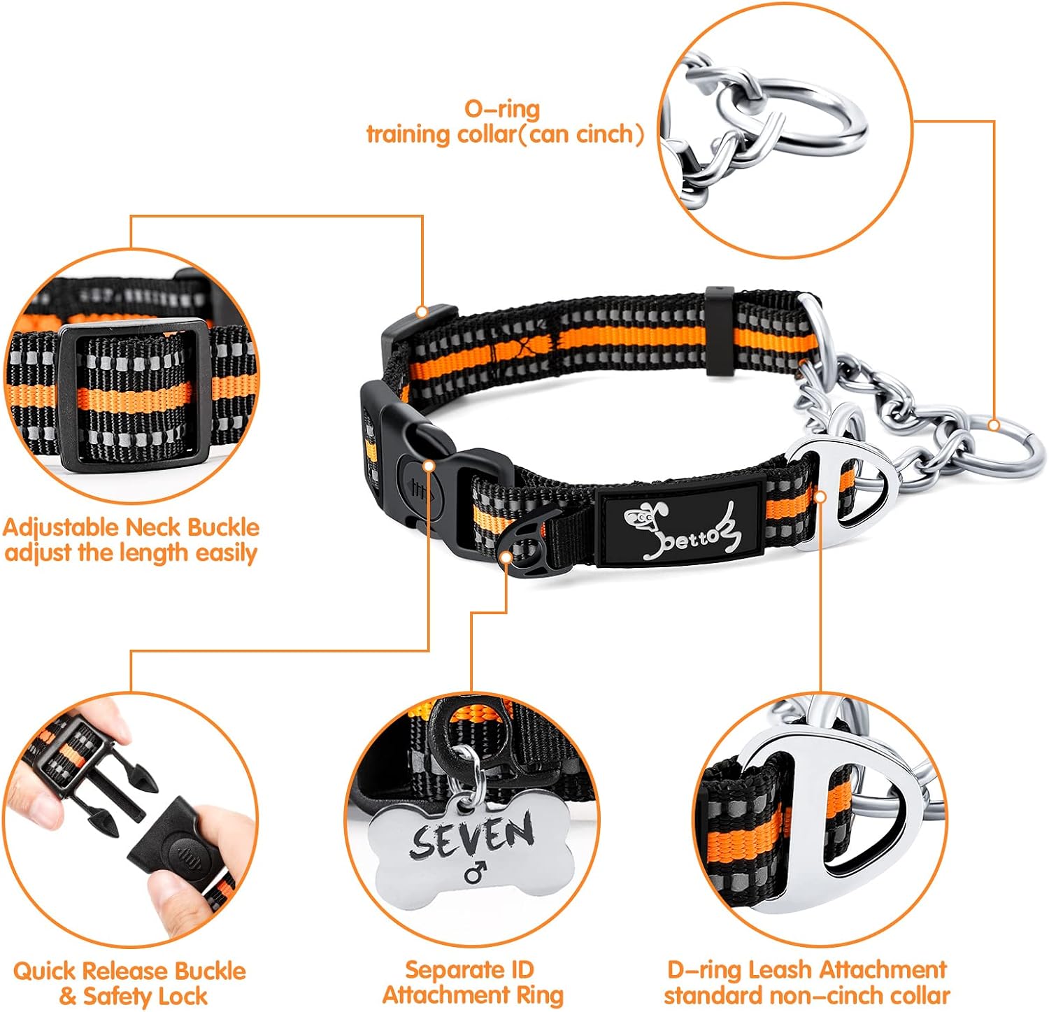 Detalle de PETTOM Martingale dog collar, orange, 43-52cm