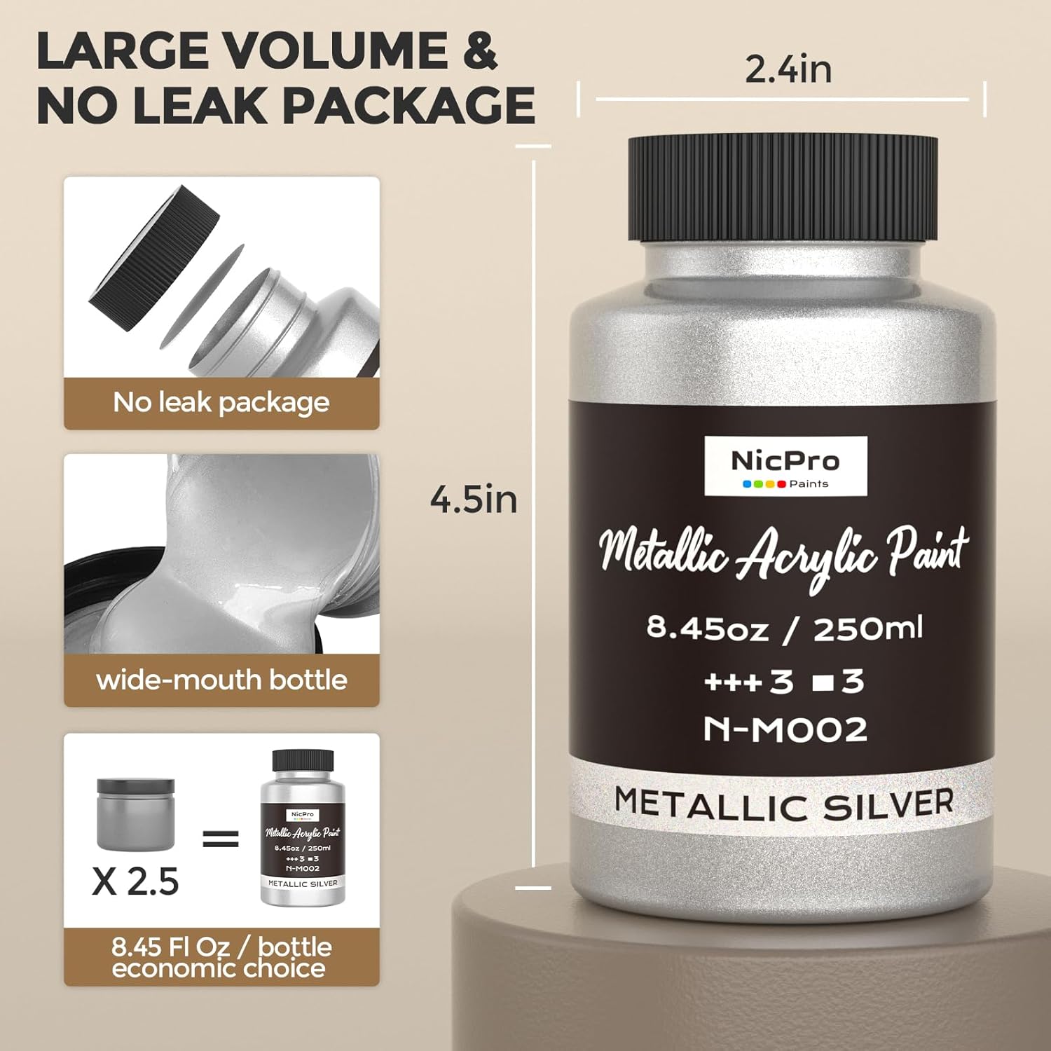Thumbnail 6 de Nicpro Metallic Silver Acrylic Paint – 250ml (Silver) for Multi-Surface Craft