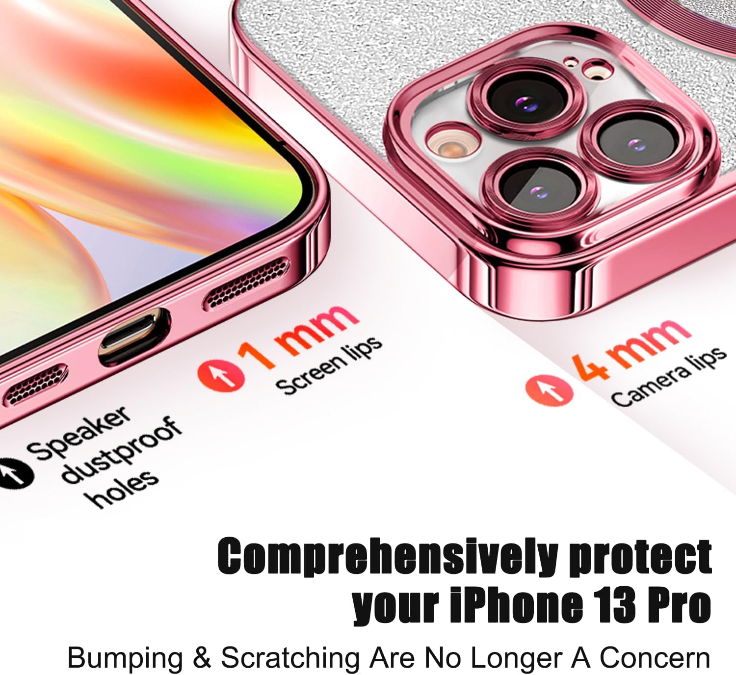 Detalle de Misscase Glitter for iPhone 13 Pro Magnetic Case – Pink