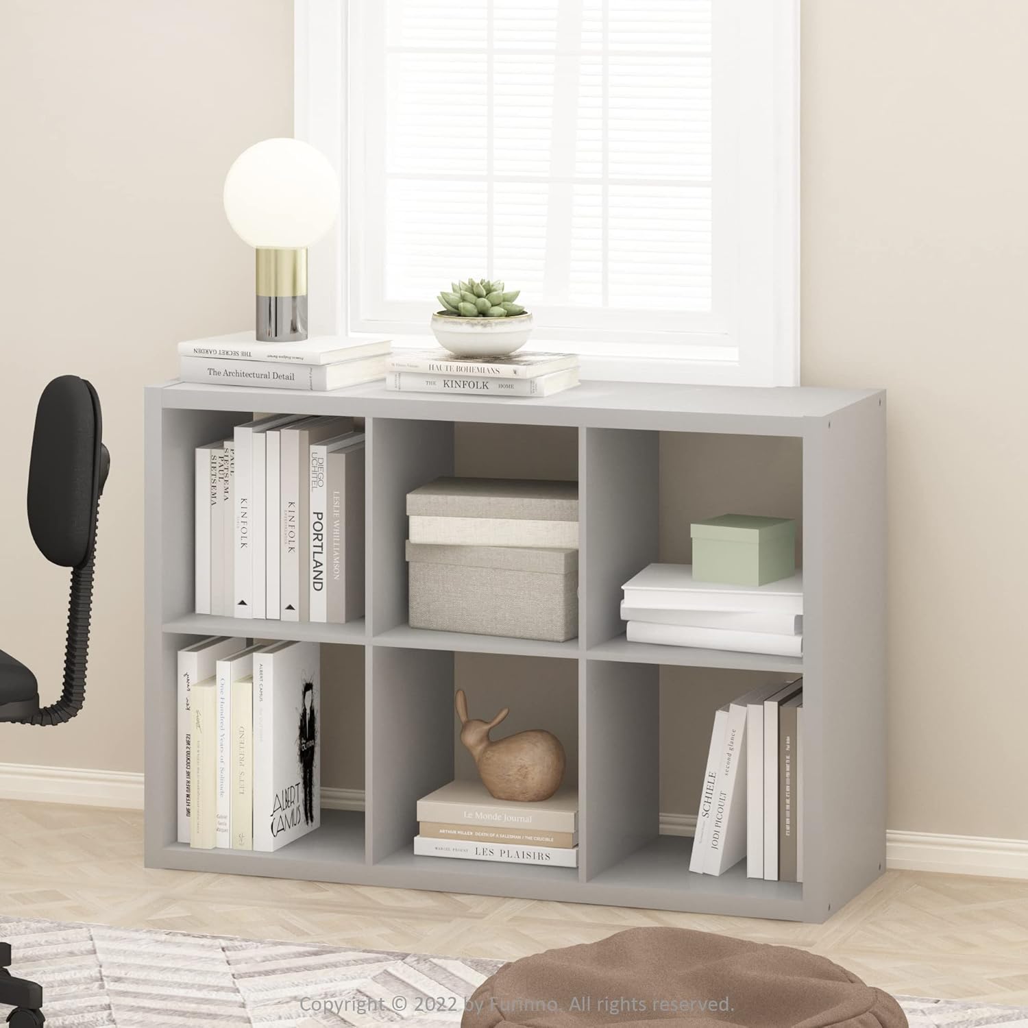 Detalle 2 de Furinno Cubicle: Organizer decorativo a forma di cubo, 6 cubi in grigio chiaro