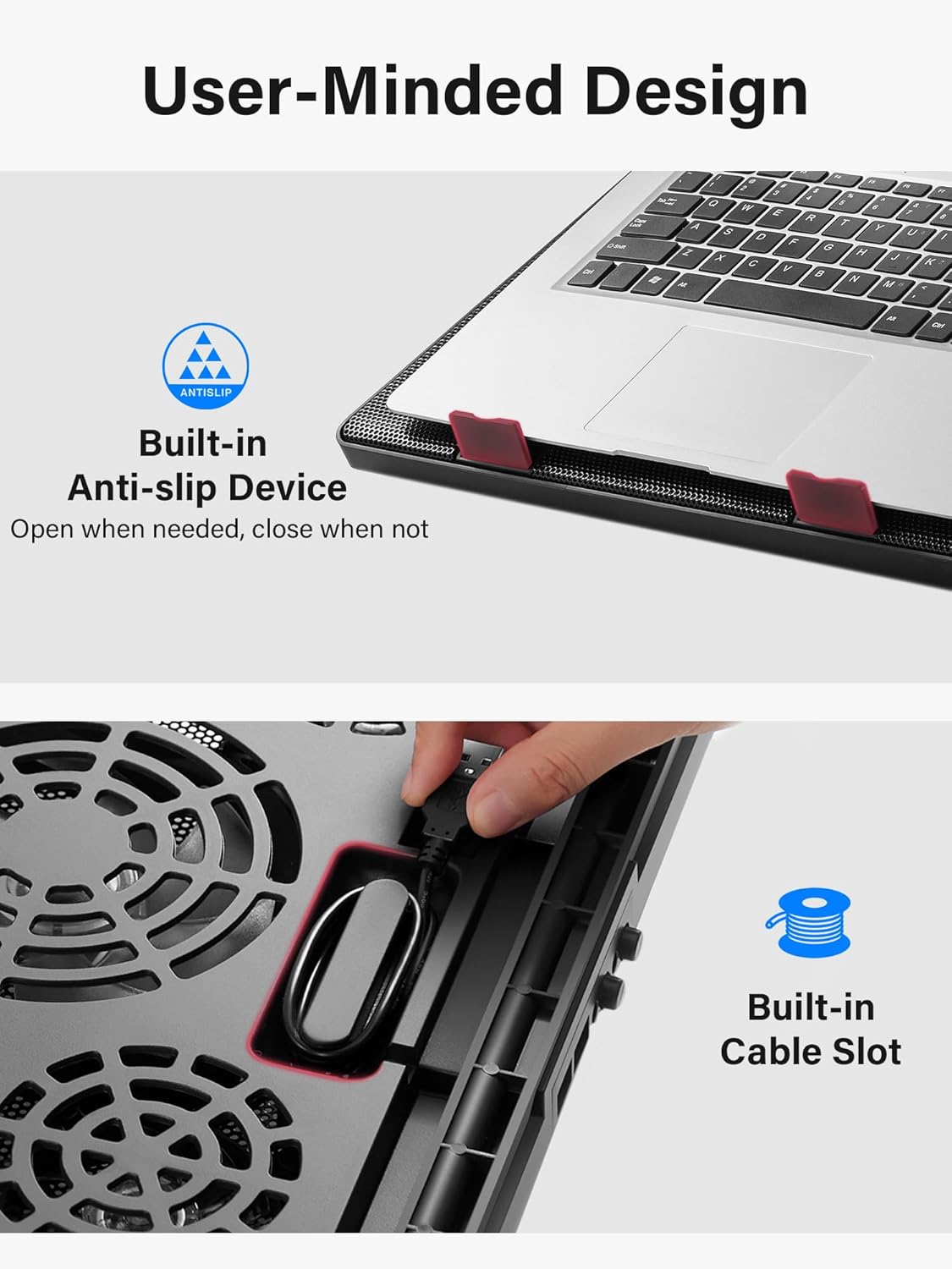 Detalle 1 de Kootek LCP05 Laptop Cooling Pad with 5 Fans, 6 Height Settings and USB Hub