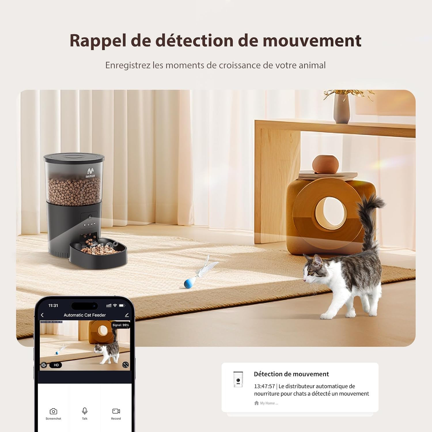 Detalle de IMIPAW automatische kattenvoerdispenser met camera, app en 3 liter