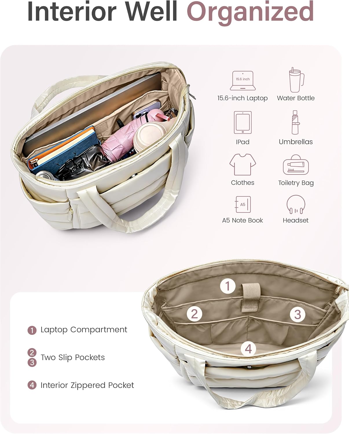 Thumbnail 4 de Uselike Quilted Tote Bag, 20L