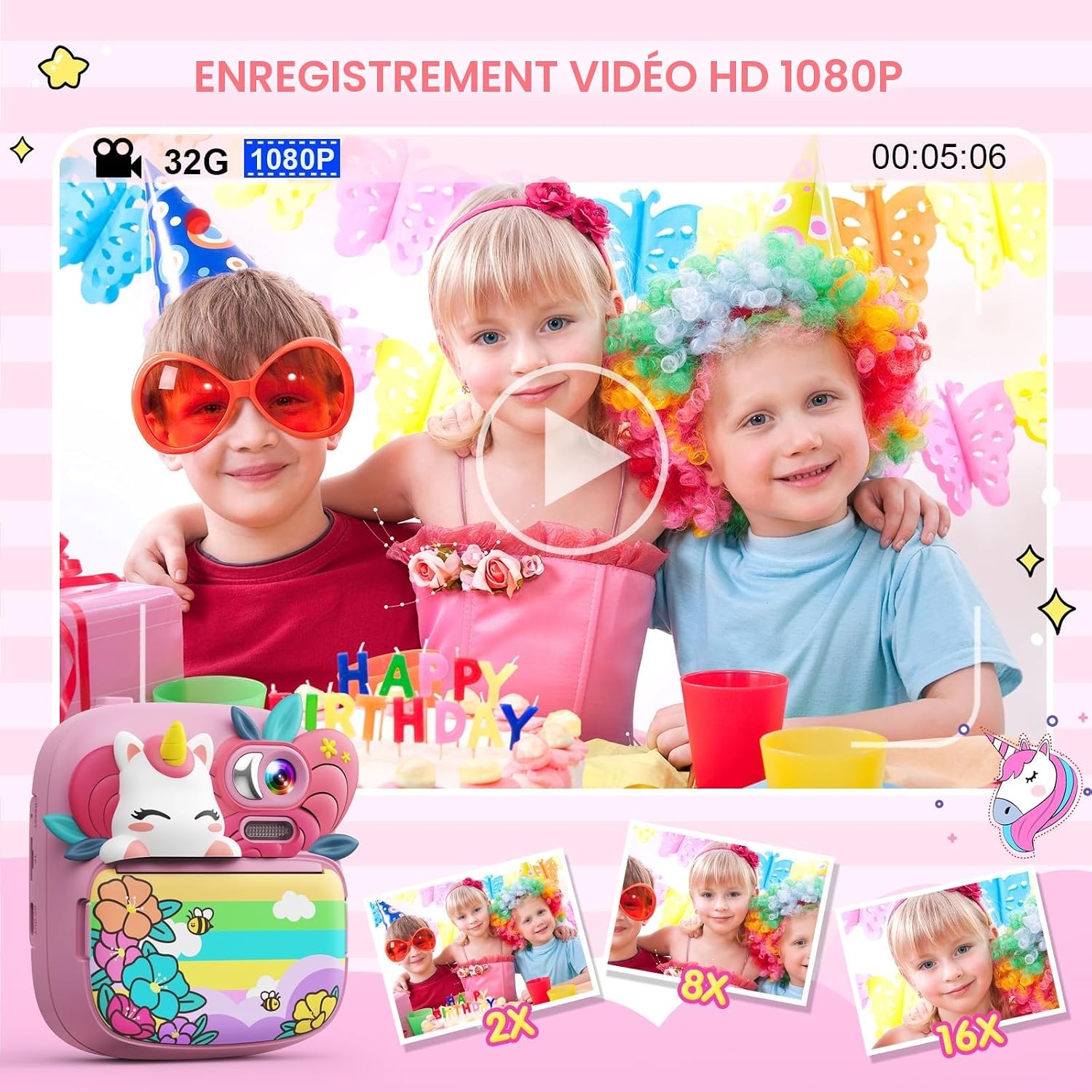 Detalle de TIATUA Appareil Photo Instantané Enfant – Caméra numérique 12 MP avec impression sans encre et écran 2,4