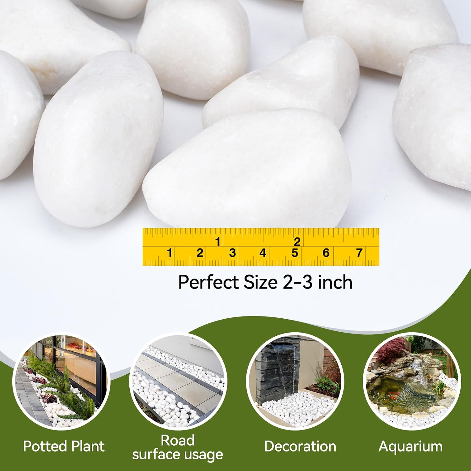 Detalle de Pulovin 20 lbs White River Rocks, 2–3 Inch Polished Decorative Stones