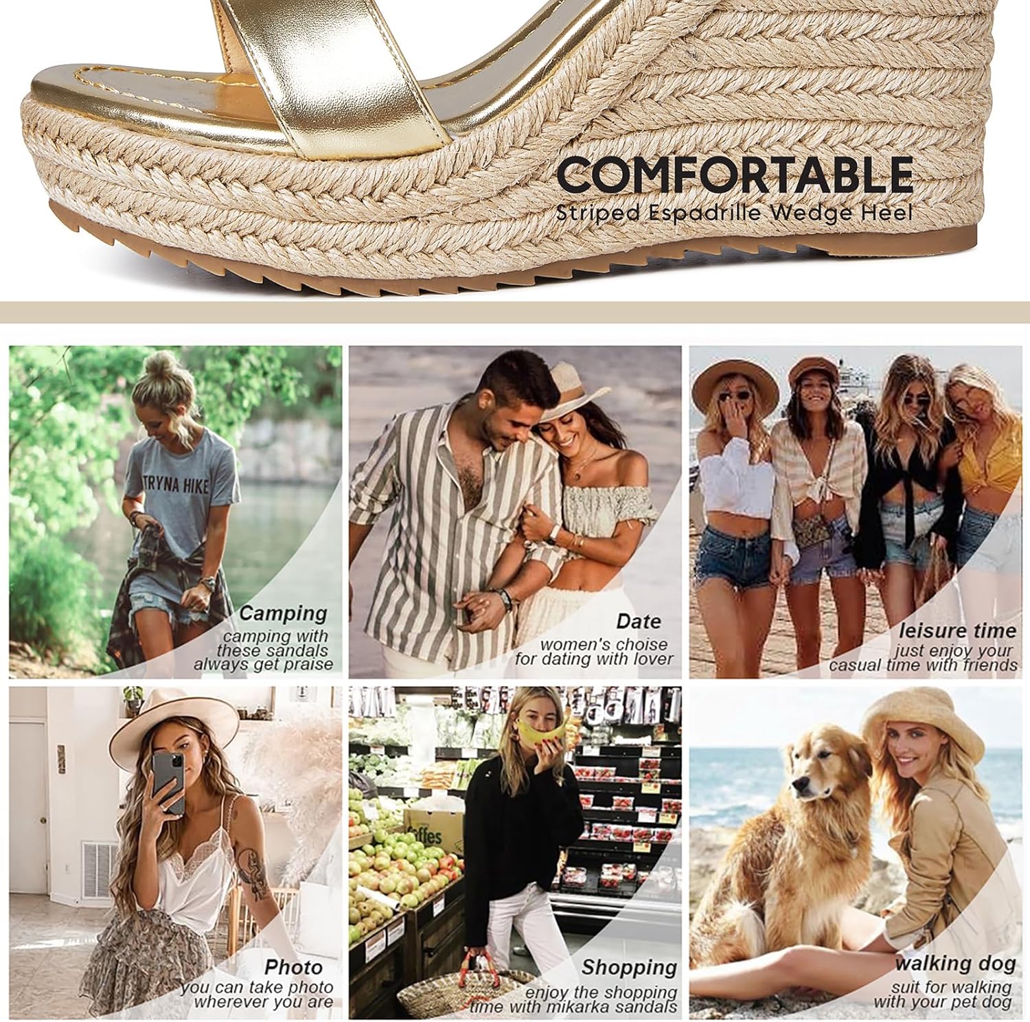 Detalle 2 de mikarka Women's Espadrille Wedge Sandals: Ankle Strap Platform Open Toe Wedges
