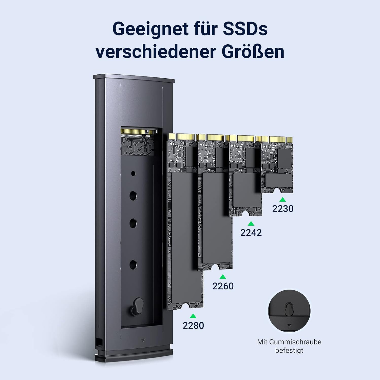 Thumbnail 2 de UGREEN NVMe M.2 USB 3.2 Gehäuse-Adapter mit Kühlkissen – 10 Gbps, M.2 NVMe Docking Station 2230–2280