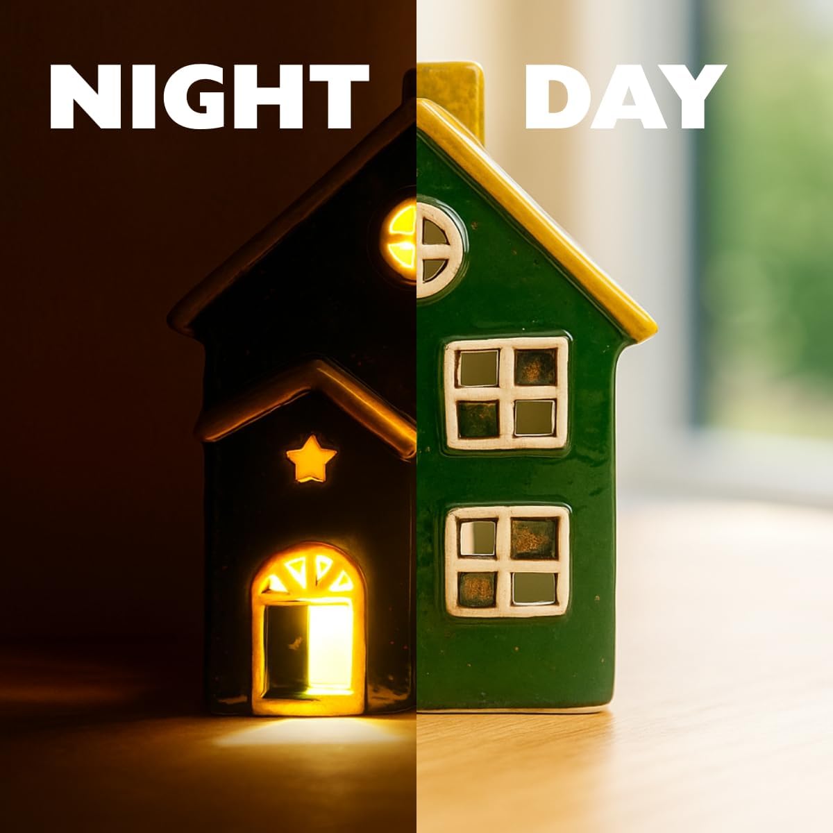 Thumbnail 4 de Cello Seaside Lodge Tealight ceramic house candle holder (green & yellow)