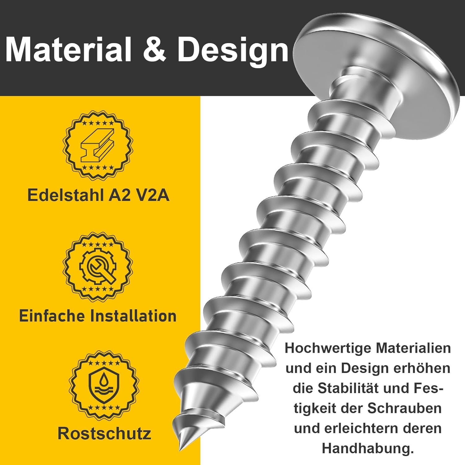 Thumbnail 2 de Boltmax Holzschrauben M4 x 30 mm (20 Stück) Edelstahl A2 V2A mit Bit – Selbstschneidende Flachkopfschrauben