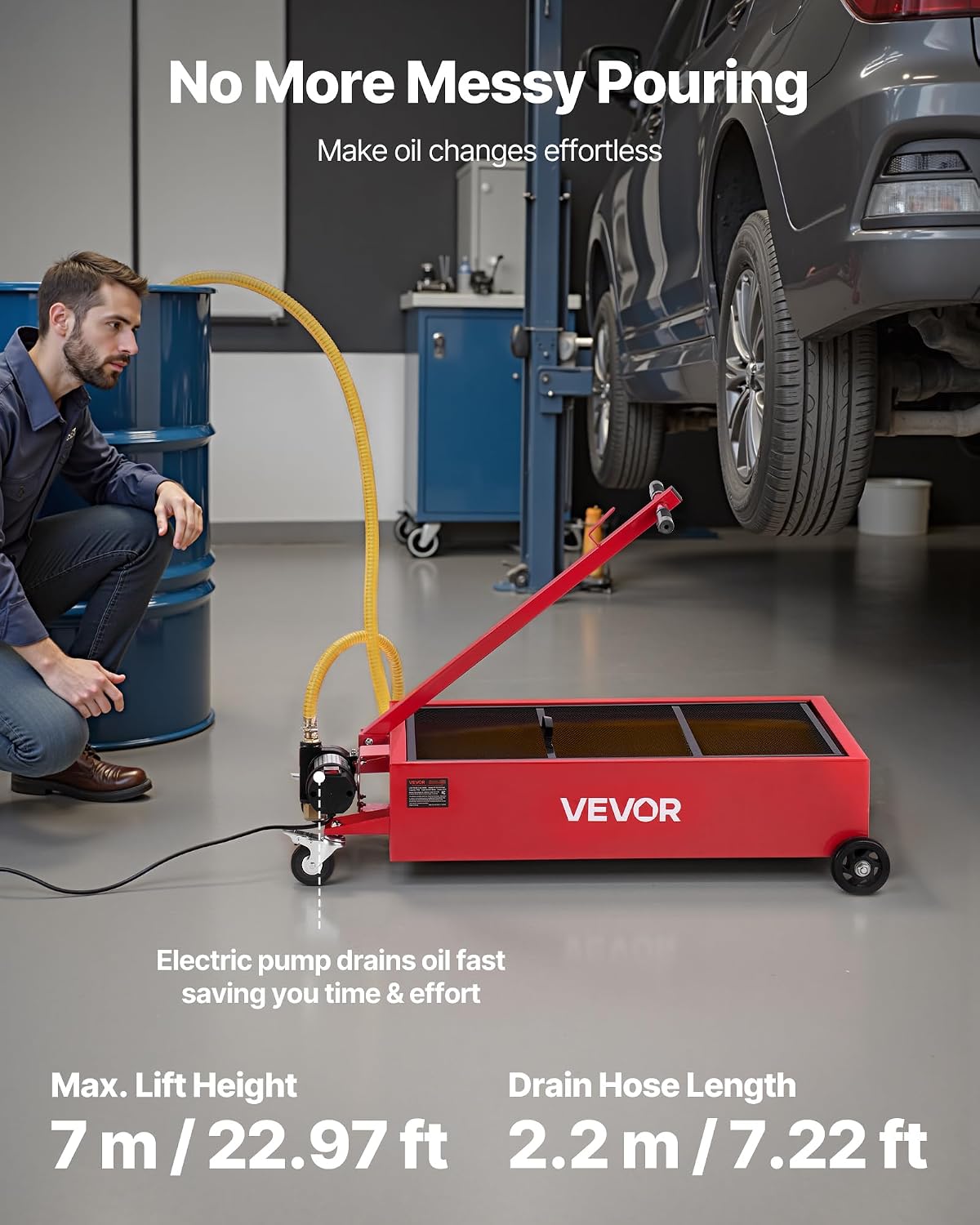 Detalle 2 de VEVOR Low Profile 17 Gal Rolling Oil Drain Pan with 110V High-Flow Pump