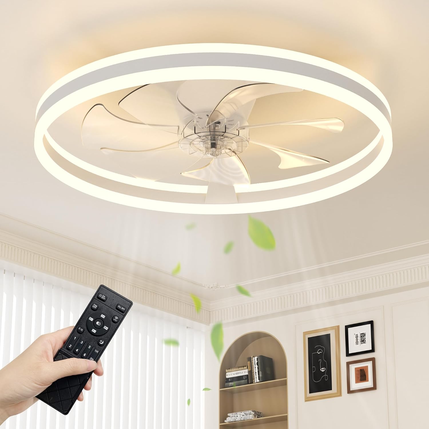 Detalle de NIORSUN 60cm Ceiling Fan with Lights and Remote – Smart LED, 6 Speeds, 3000K–6500K Dimmable