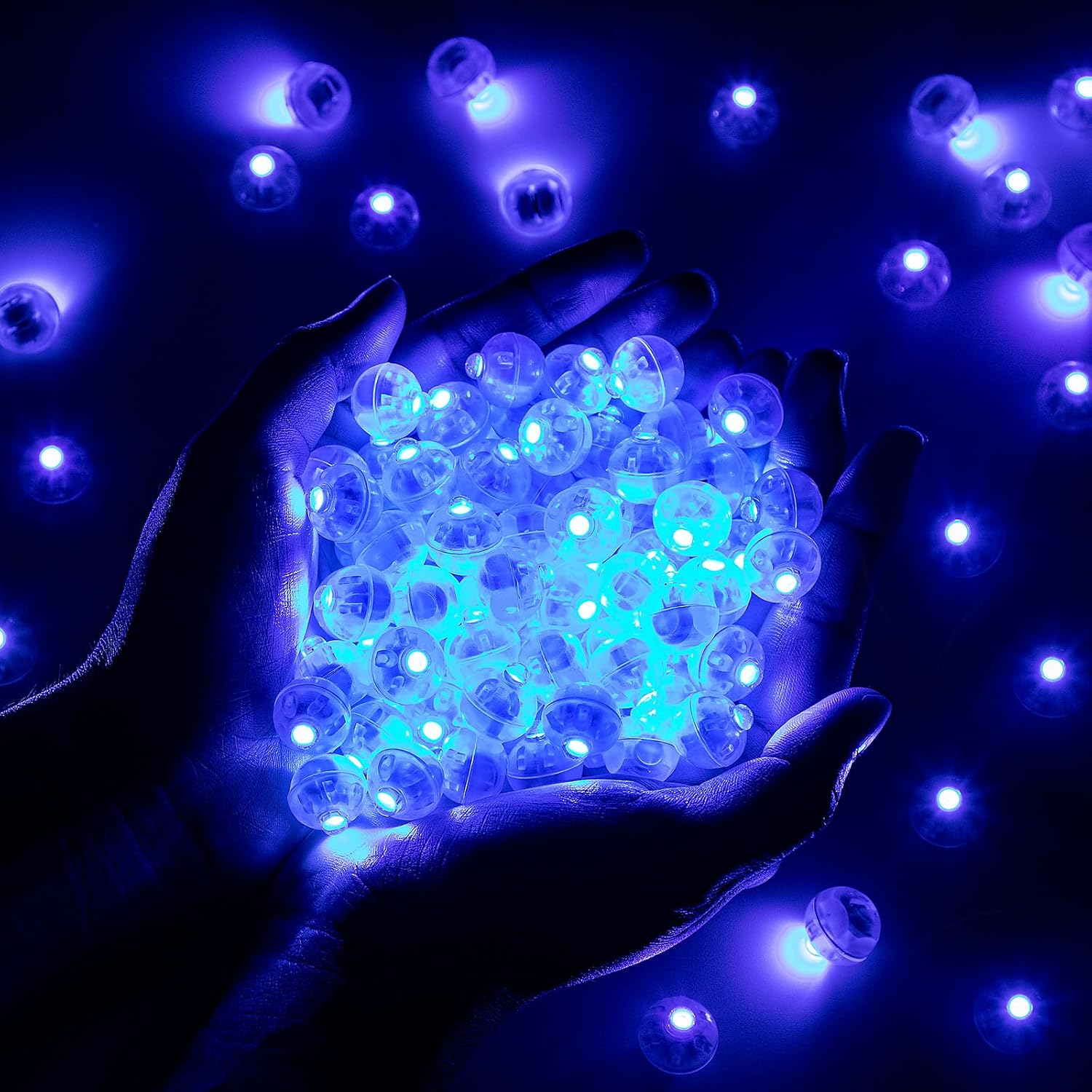 Detalle 2 de Aogist A01-Mini Blue LED Balloon Lights, 50-Piece Round Non-Blinking Set