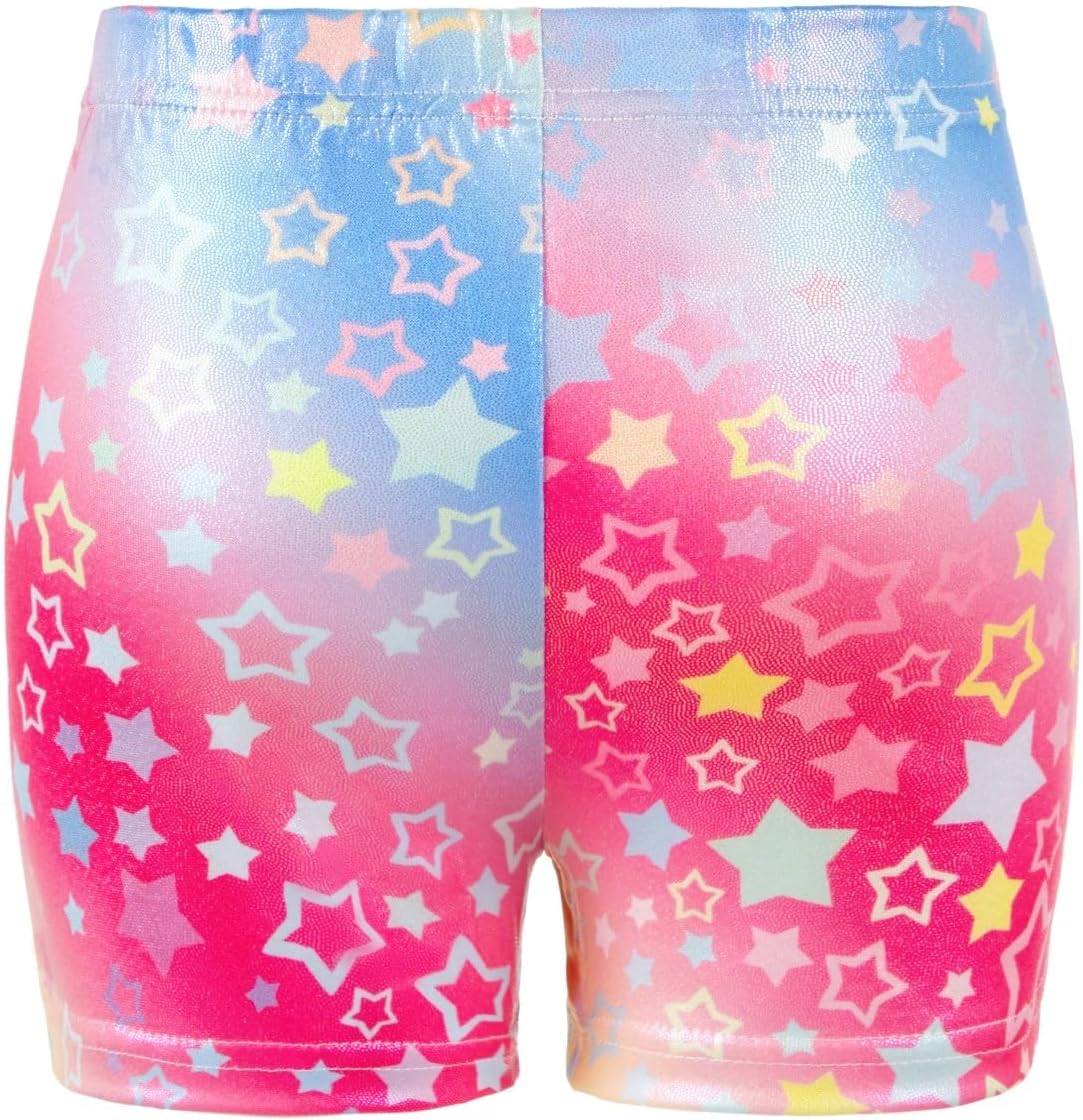 Detalle de Girls’ Gymnastics Leotard Set with Sparkling Gradient Design (Three-Piece Long Sleeve + Shorts + Hairband)