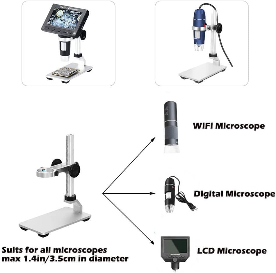 Detalle de Ninyoon Supporto Universale per Microscopio: supporto stabile in lega di alluminio per foto/camera USB/WiFi, diametro massimo 3,5 cm