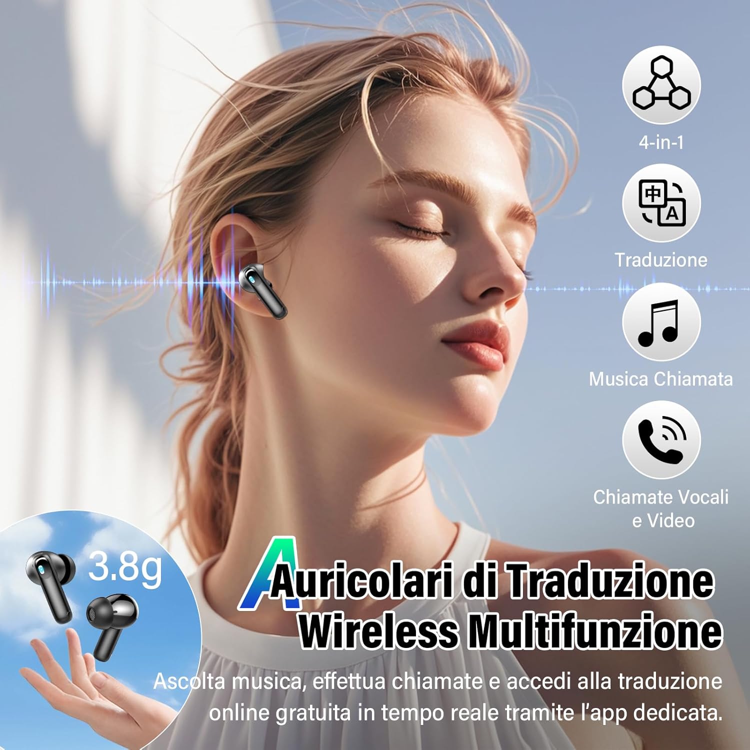 Thumbnail 4 de AI Cuffie Traduzione 4-in-1: auricolari traduttore istantaneo con ANC/ENC e schermo LED