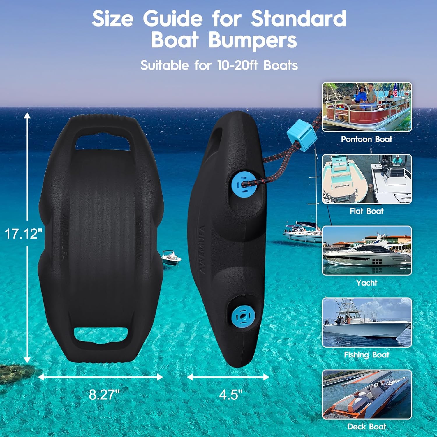 Thumbnail 3 de AWEMUFA Boat Fenders (EVA) — Easy to Install Docking Bumpers for Pontoon, Bass, Jet Ski & Fishing Boats