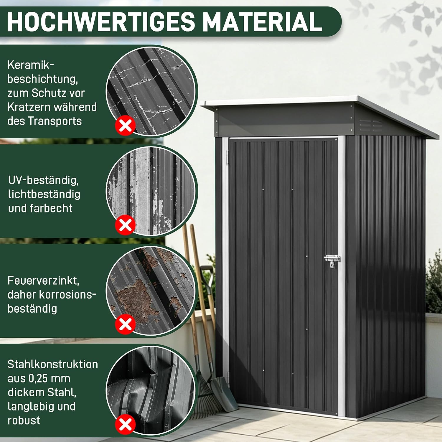 Detalle 2 de VA-Cerulean Metall Gerätehaus 96x75x162 cm – wetterfestes Pultdach-Geräteschuppen aus verzinktem Stahl