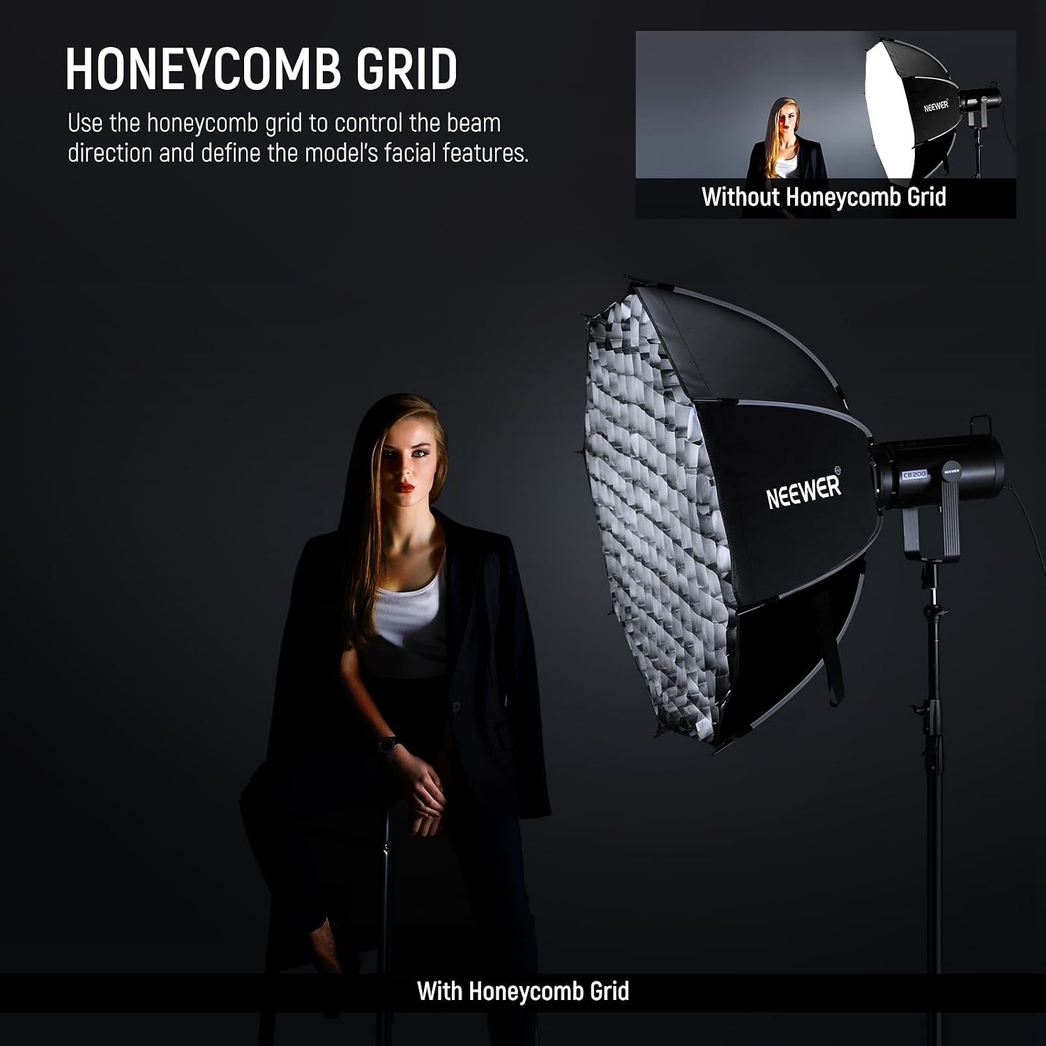 Detalle 1 de NEEWER NS92P 35.4-inch Octagonal Softbox with Bowens Mount, Diffusers & Grid
