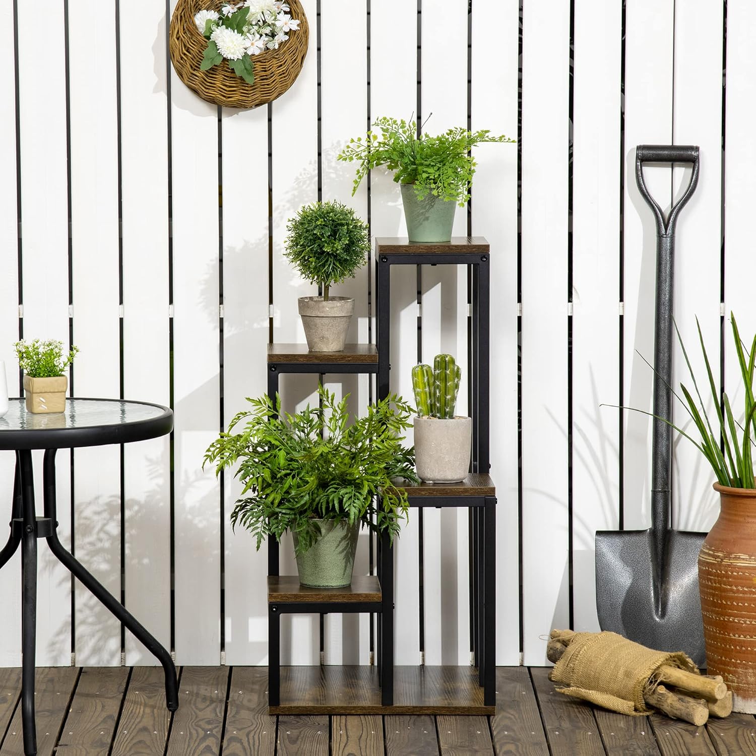 Thumbnail 5 de Outsunny support pour plantes étagère 4 niveaux noir – 40 x 40 x 81 cm