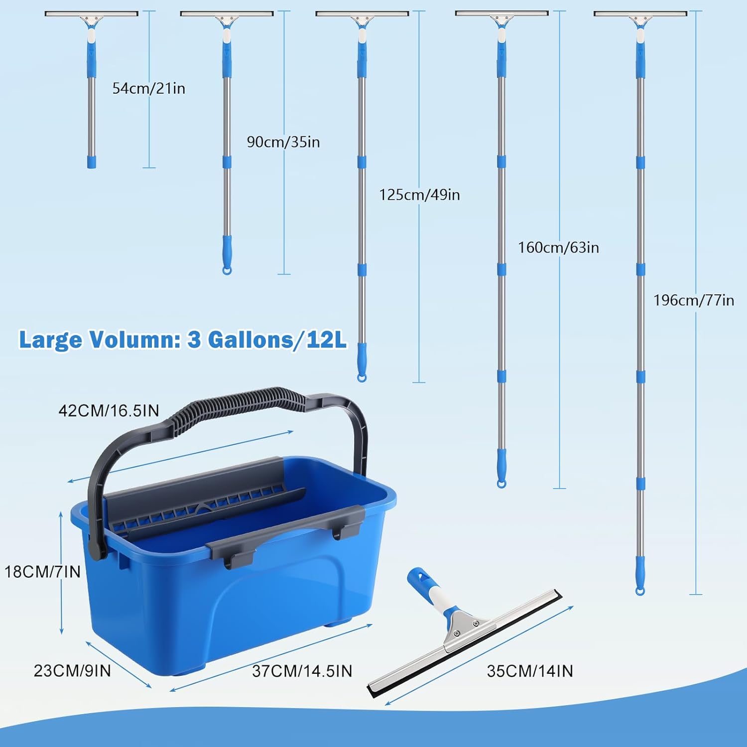 Detalle de Mitclear Professional Window Cleaning Kit with 3 Gallon Bucket and 77-Inch Reach