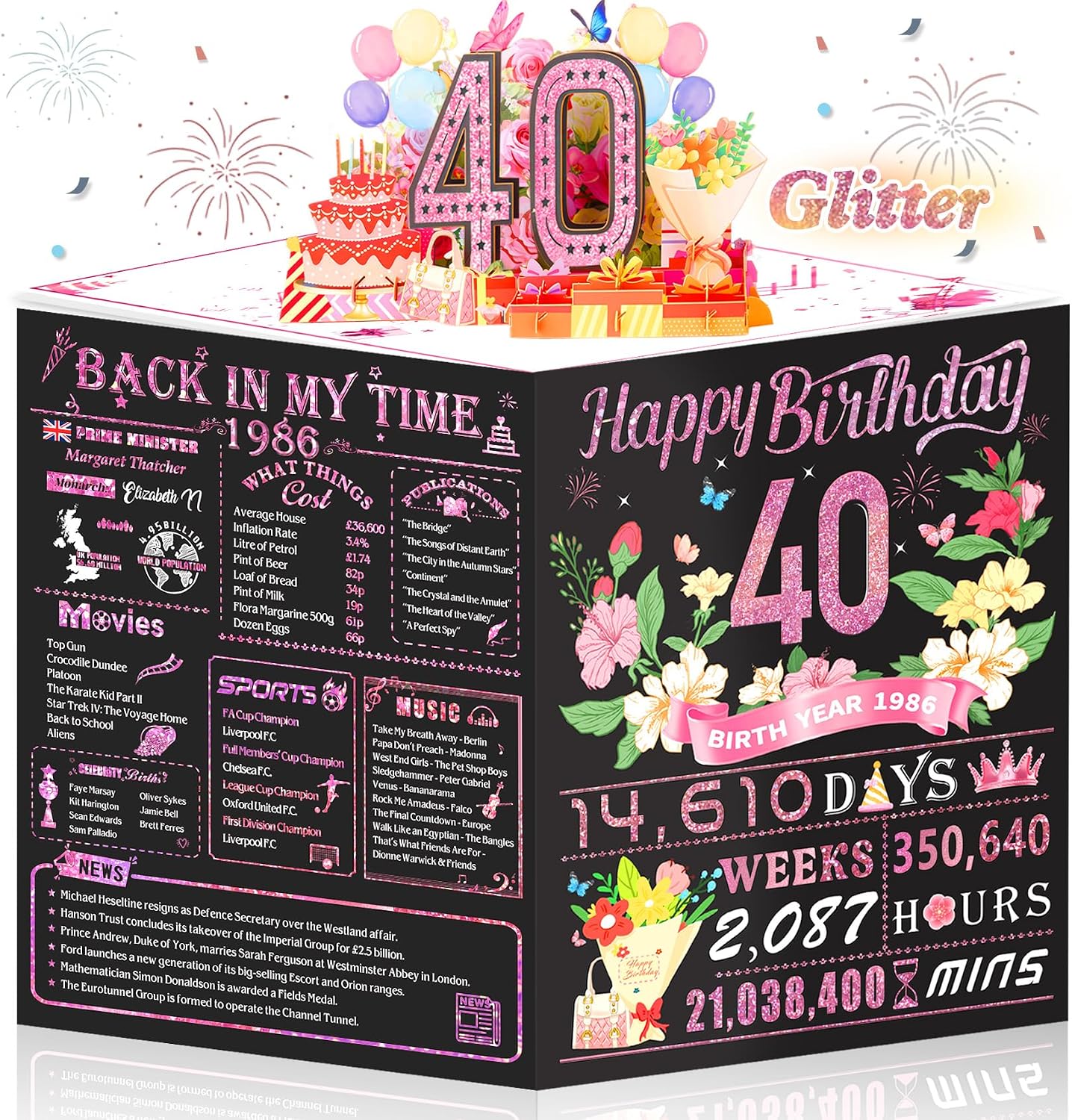 Detalle de Awrmoo 40th Birthday Cards for Women – 3D Pop Up 40 Symbol in Rose Gold, with Hot Stamping Cover