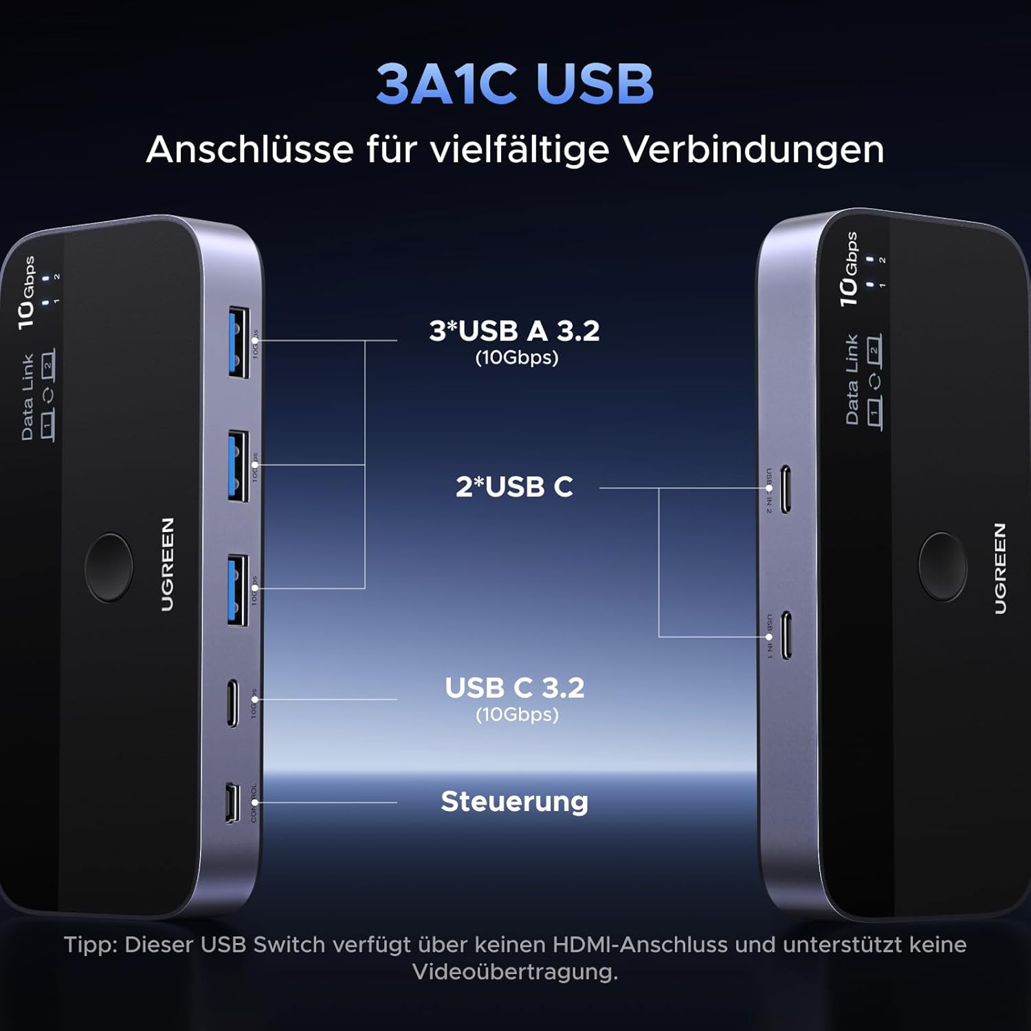 Thumbnail 6 de UGREEN 10Gbps USB Switch (USB-C) mit Fernbedienung – 2 PCs, 3× USB-A 3.2 + 1× USB-C 3.2