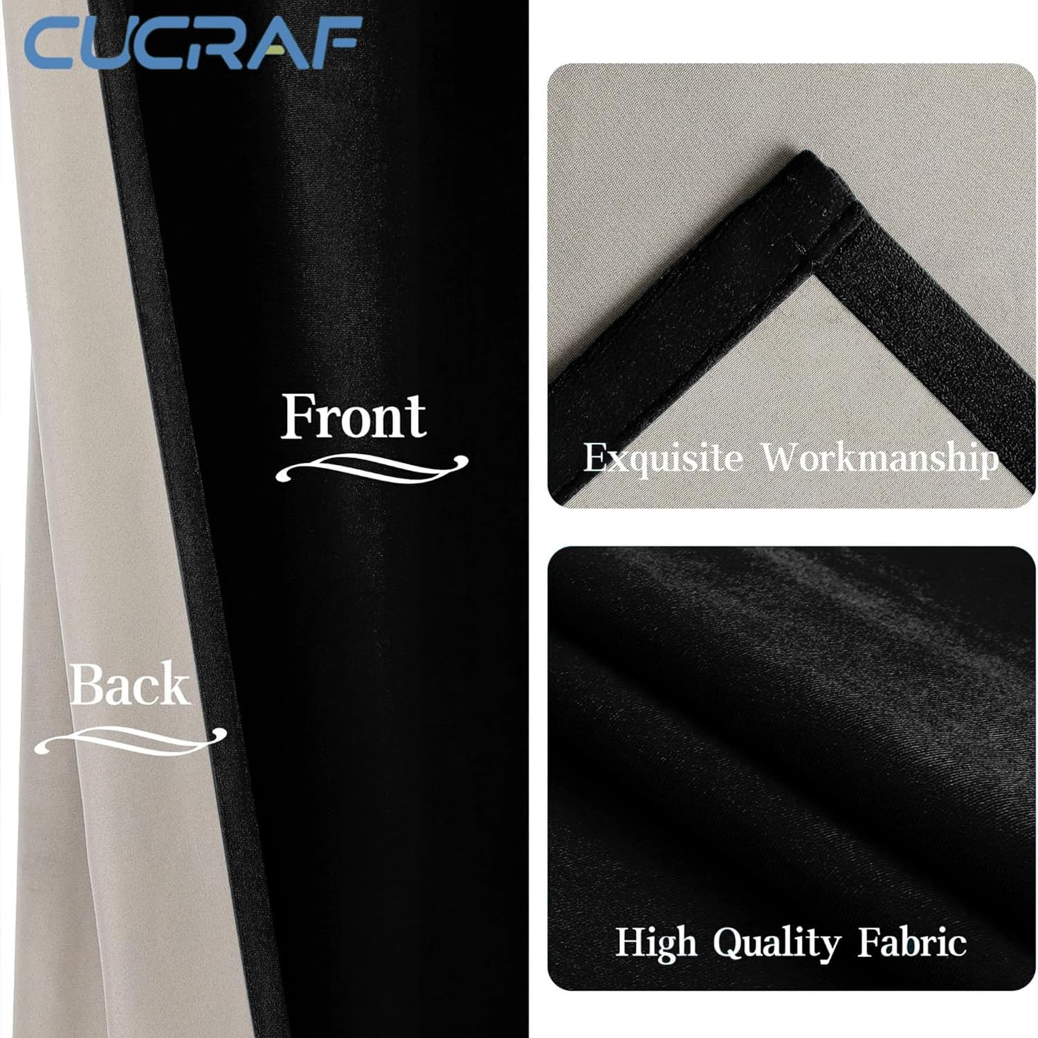 Thumbnail 1 de CUCRAF velvet blackout curtains (2 panels) – soundproof, thermal insulated ring top eyelets, 55" x 88