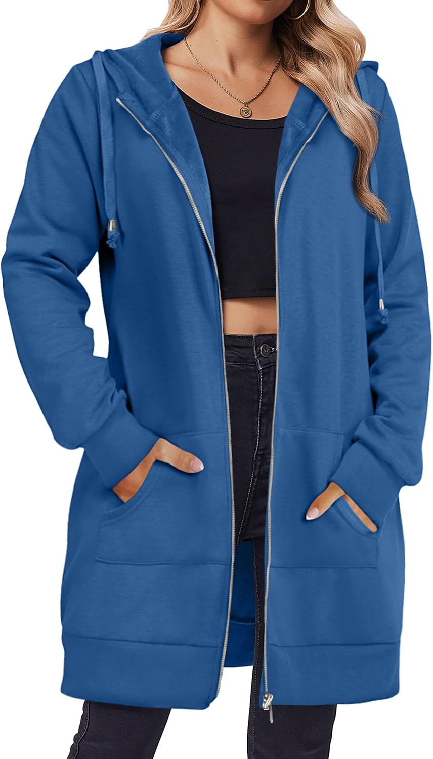 Zeagoo Women's Zip Up Hoodies Long Tunic Sweatshirt