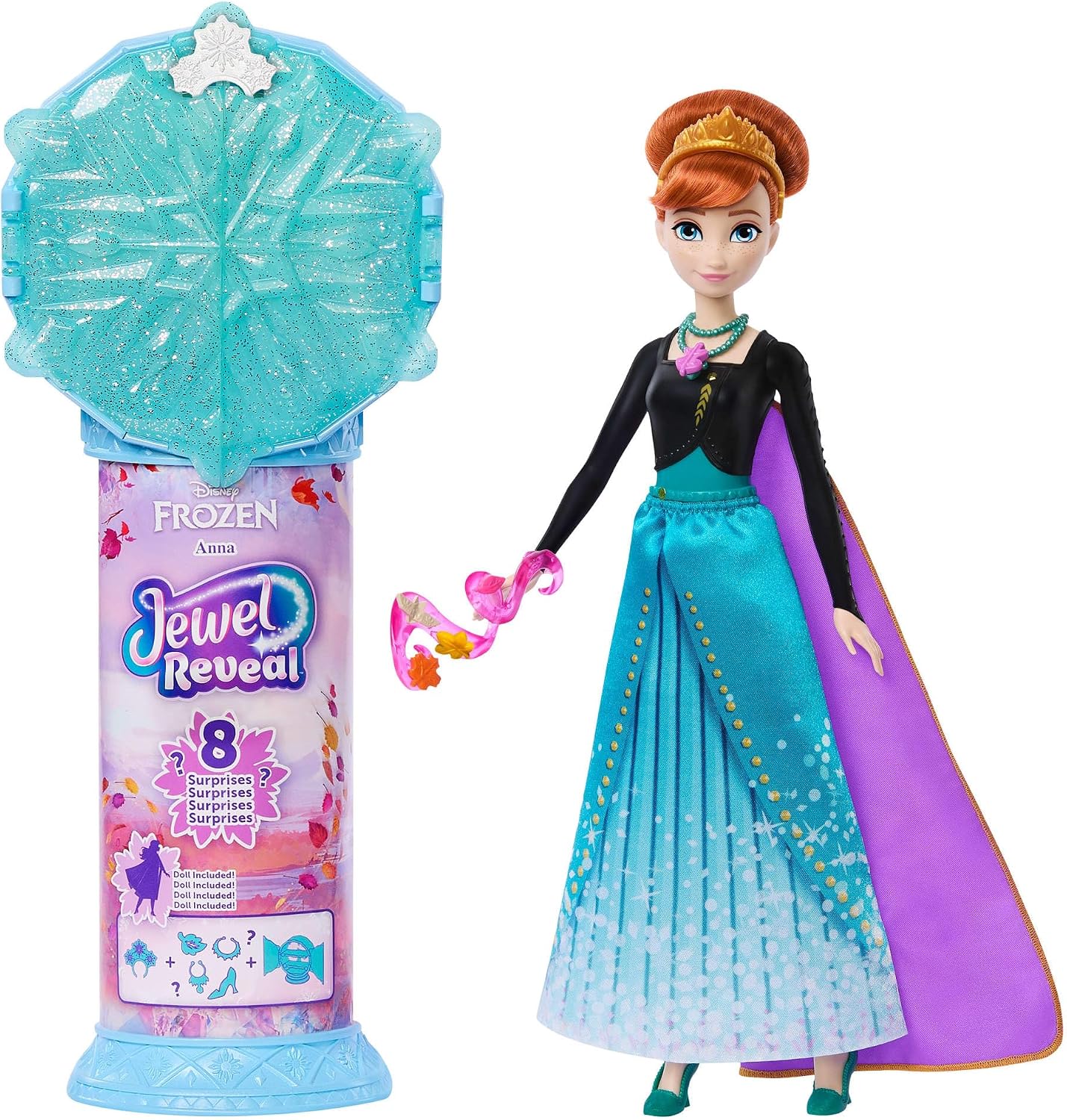 Detalle de Mattel Disney Frozen Anna Jewel Reveal (JJY37) con 9 accessori e 8 sorprese