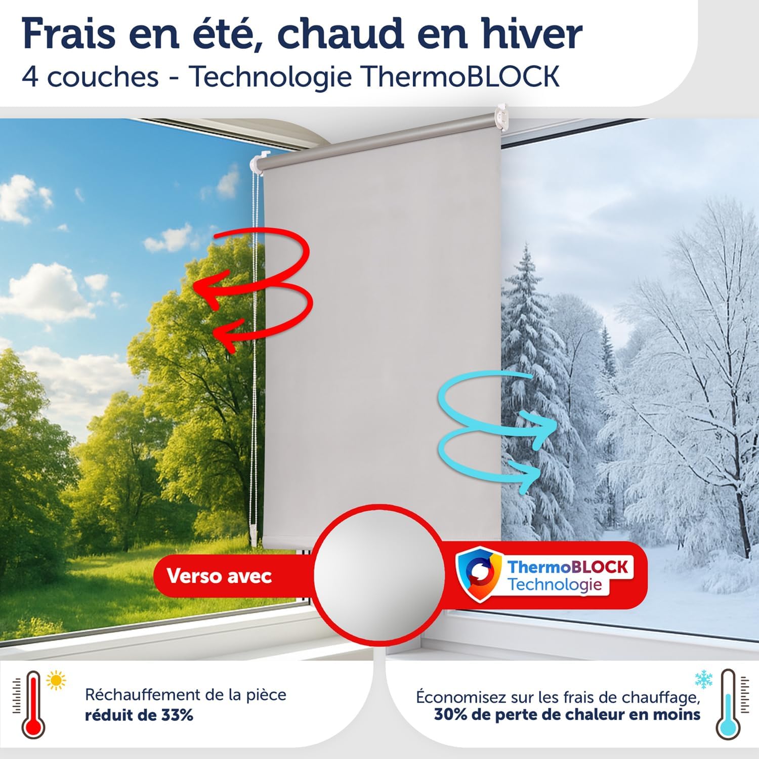 Thumbnail 2 de Blumtal store enrouleur occultant 80 x 210 cm sans perçage (gris) – réglage à chaînette, 4 couches