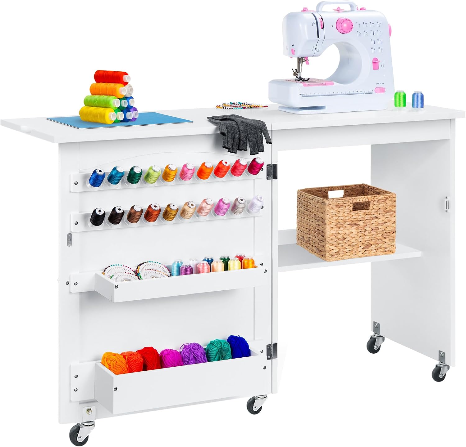 Detalle de Best Choice Products SKY5834 Folding Sewing Table, White, Wheeled Craft Station