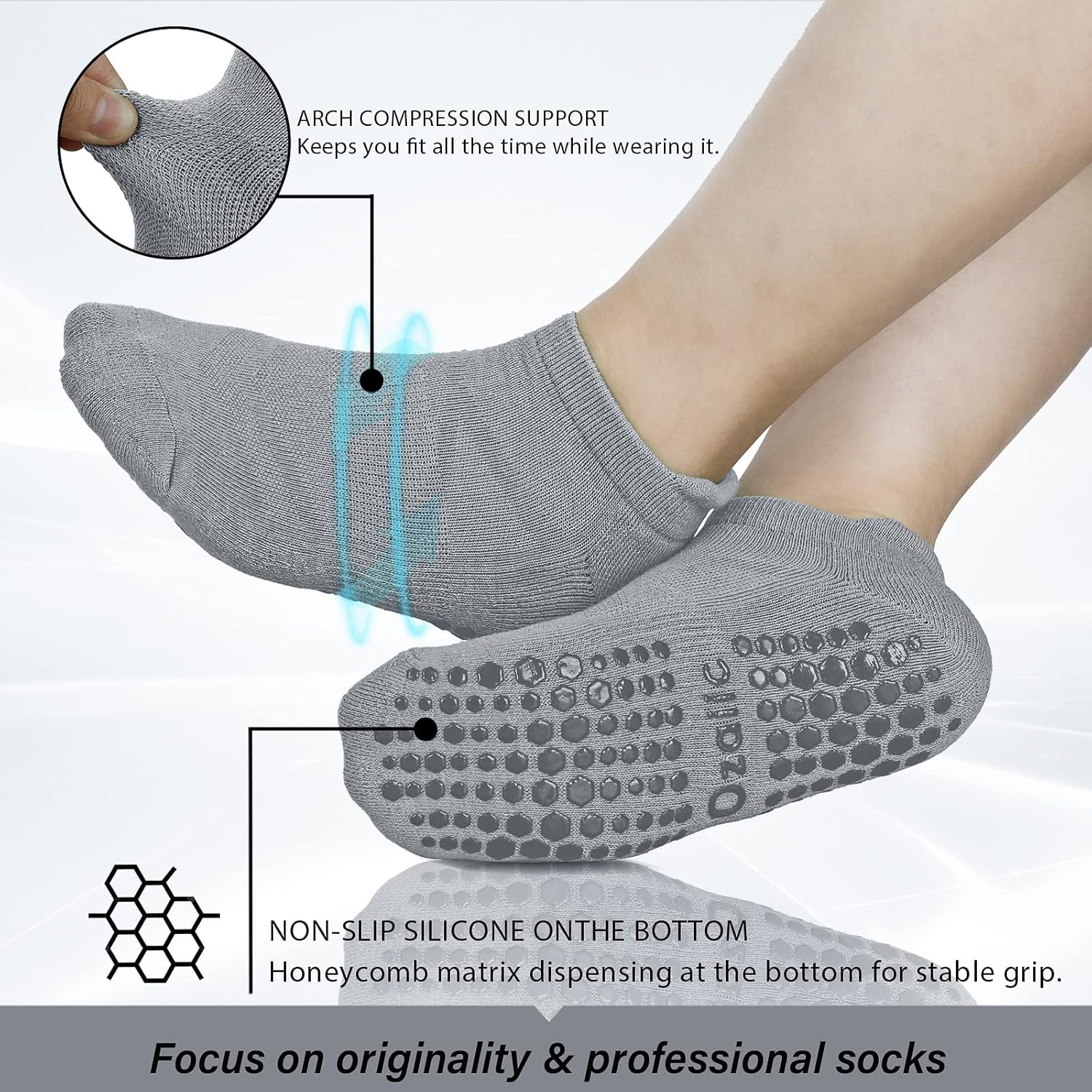 Thumbnail 3 de Ozaiic Yoga Socks for Women & Men with Grips – Non-Slip Cushioned Socks for Yoga, Pilates, Barre and Hospital Use (3 Pairs)