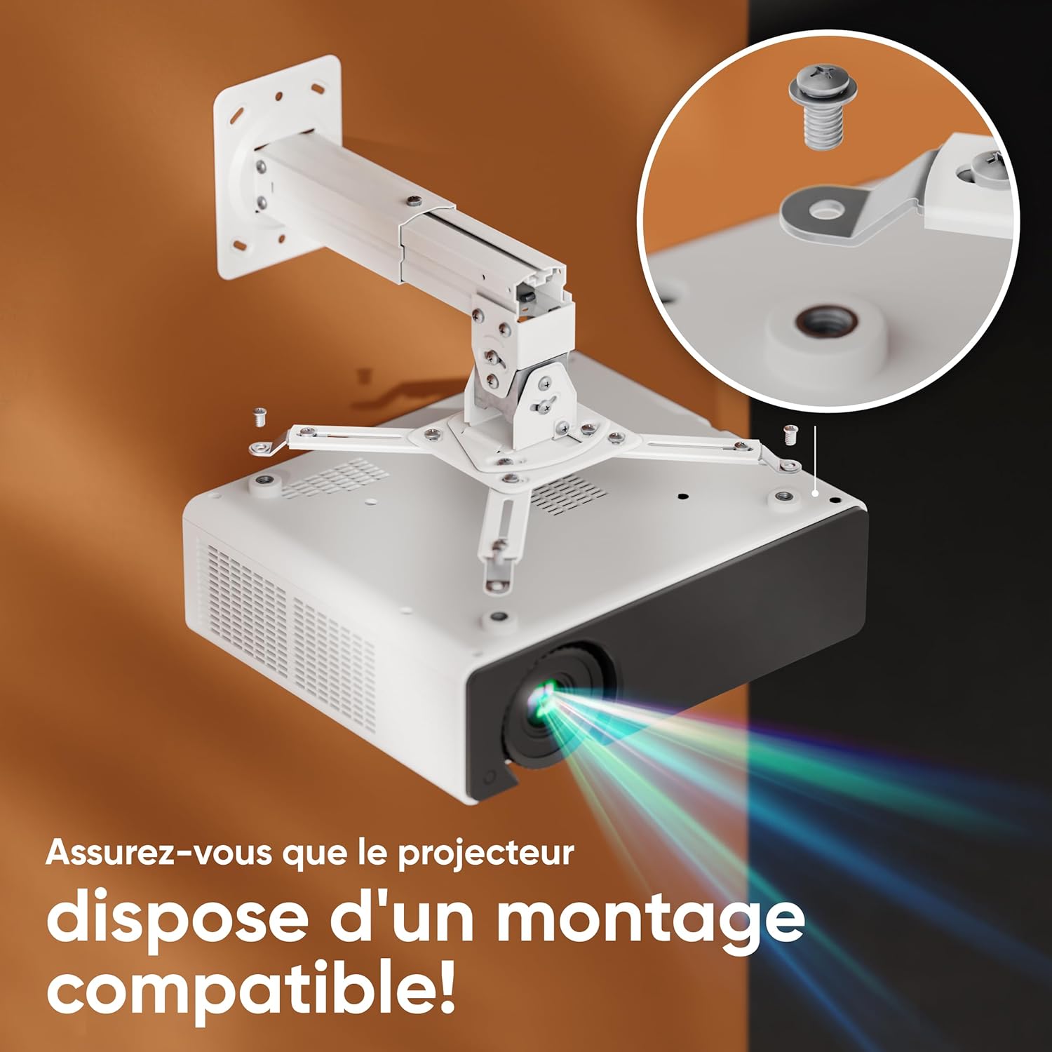 Thumbnail 5 de Support plafond & mural inclinable ONKRON K3A-W pour vidéoprojecteur (jusqu’à 10 kg)