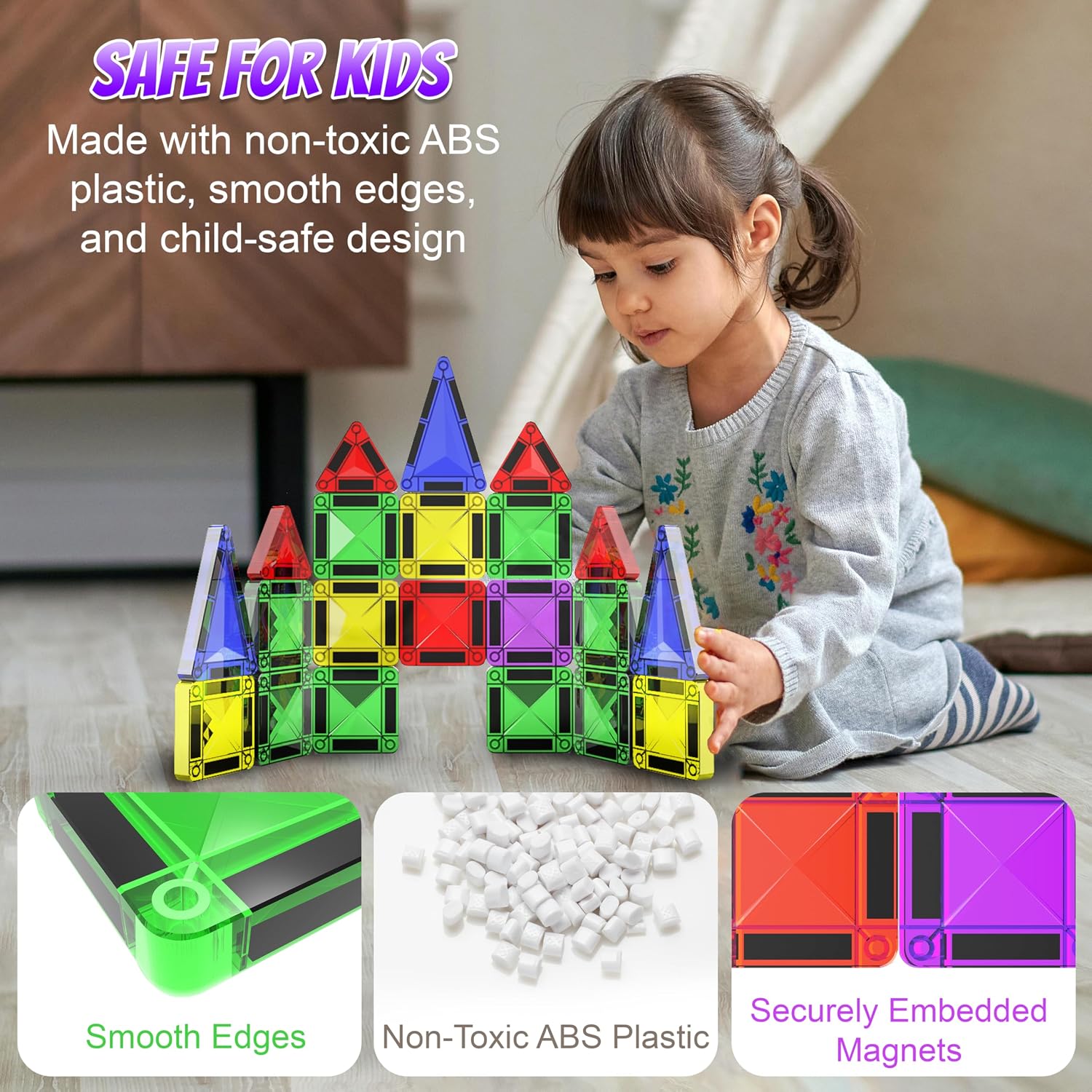Thumbnail 2 de Micro Magnetic Tiles: Travel-Size STEM Building Blocks (18 Pieces) Glitter Edition