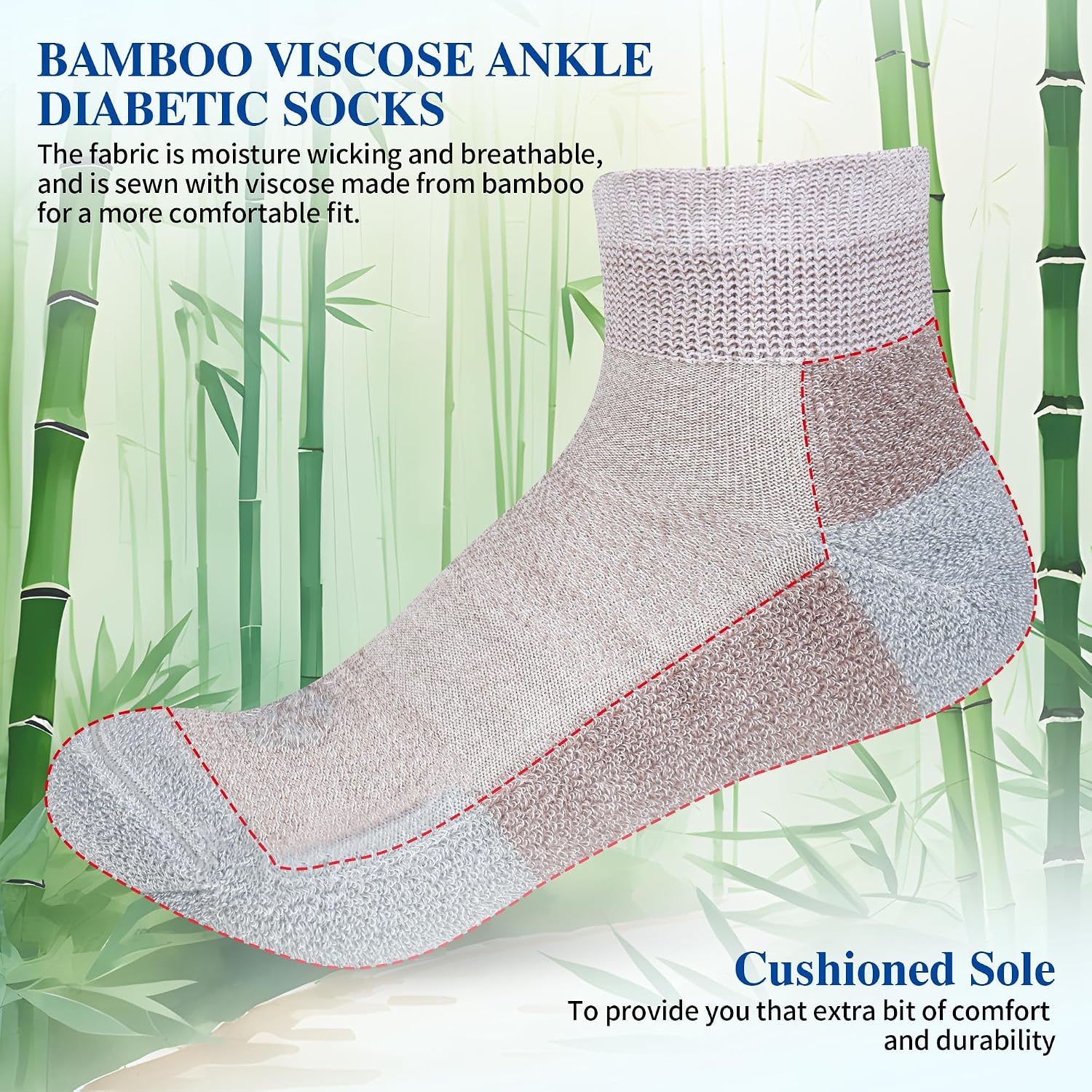Detalle de NOLUNT Diabetic Ankle Socks, 6 Pairs
