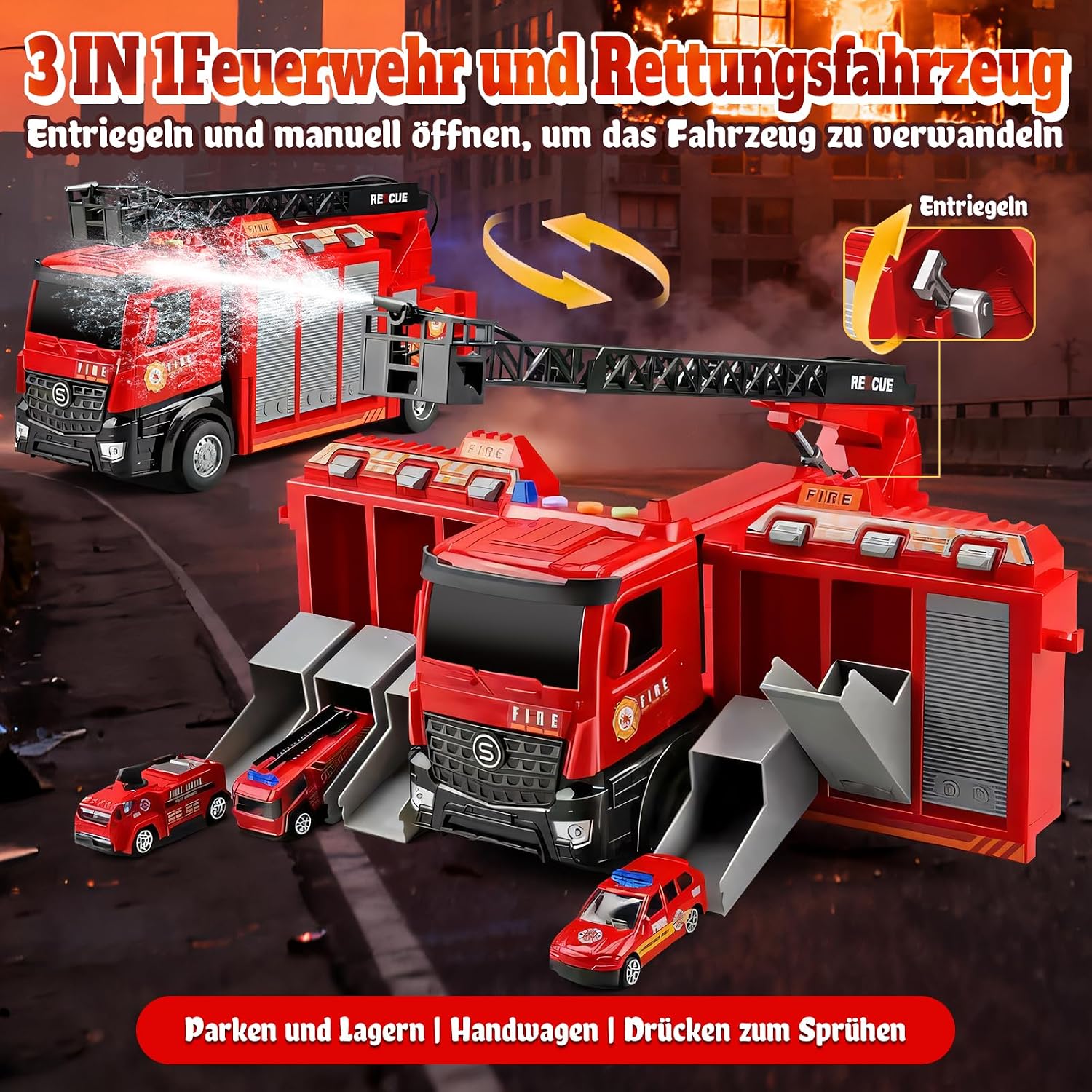 Thumbnail 4 de Glanzik Großer Feuerwehr Truck Spielzeug