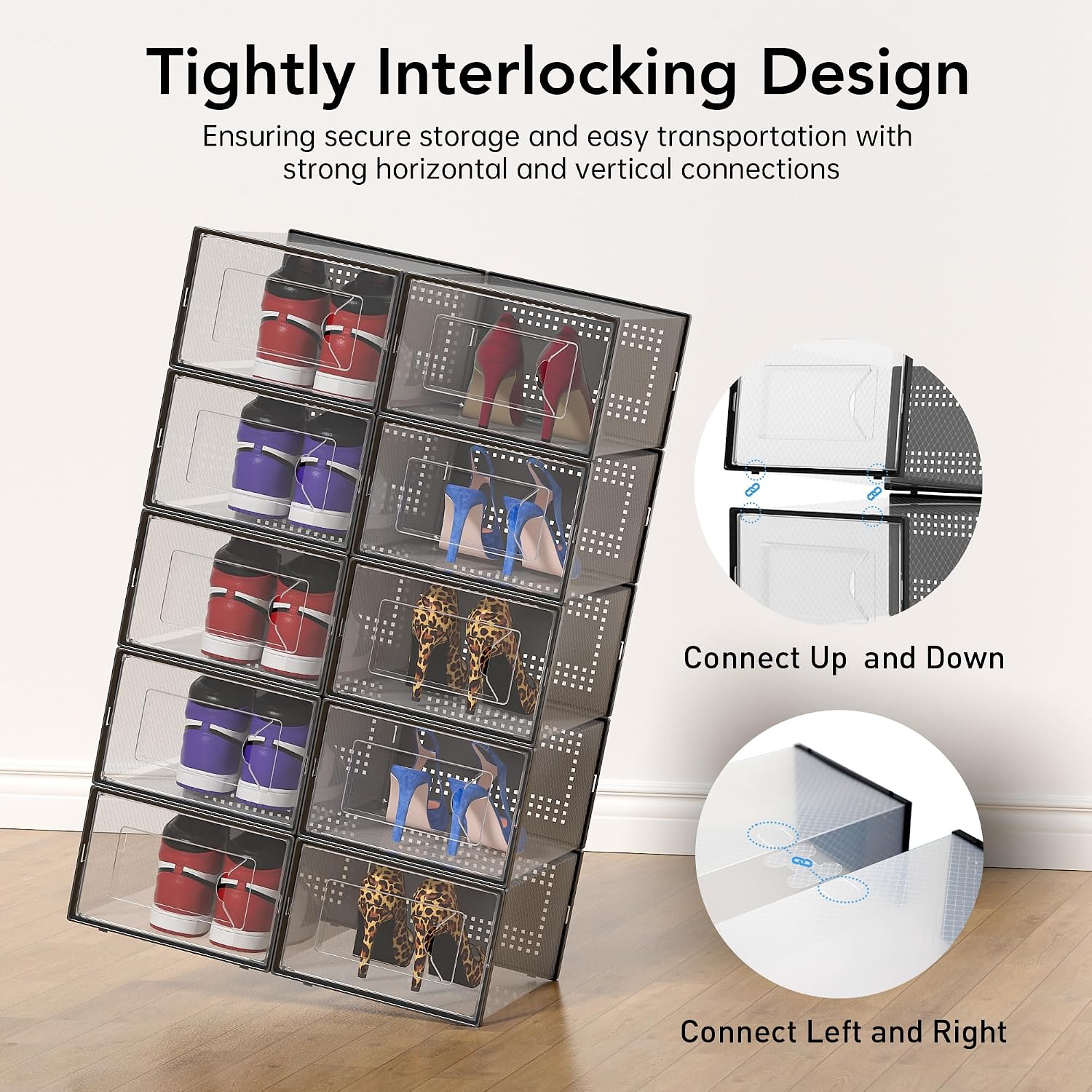 Detalle 2 de Foluck X-Large 15-Pack Clear Stackable Shoe Storage Boxes