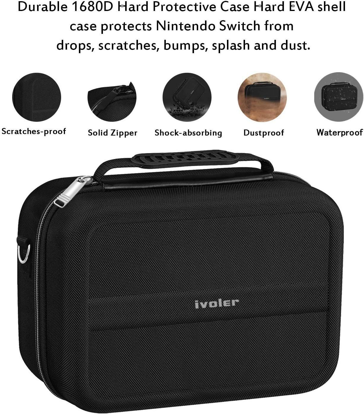 Detalle 2 de ivoler Deluxe Storage Case for Nintendo Switch & Switch OLED – hard EVA protective travel messenger bag