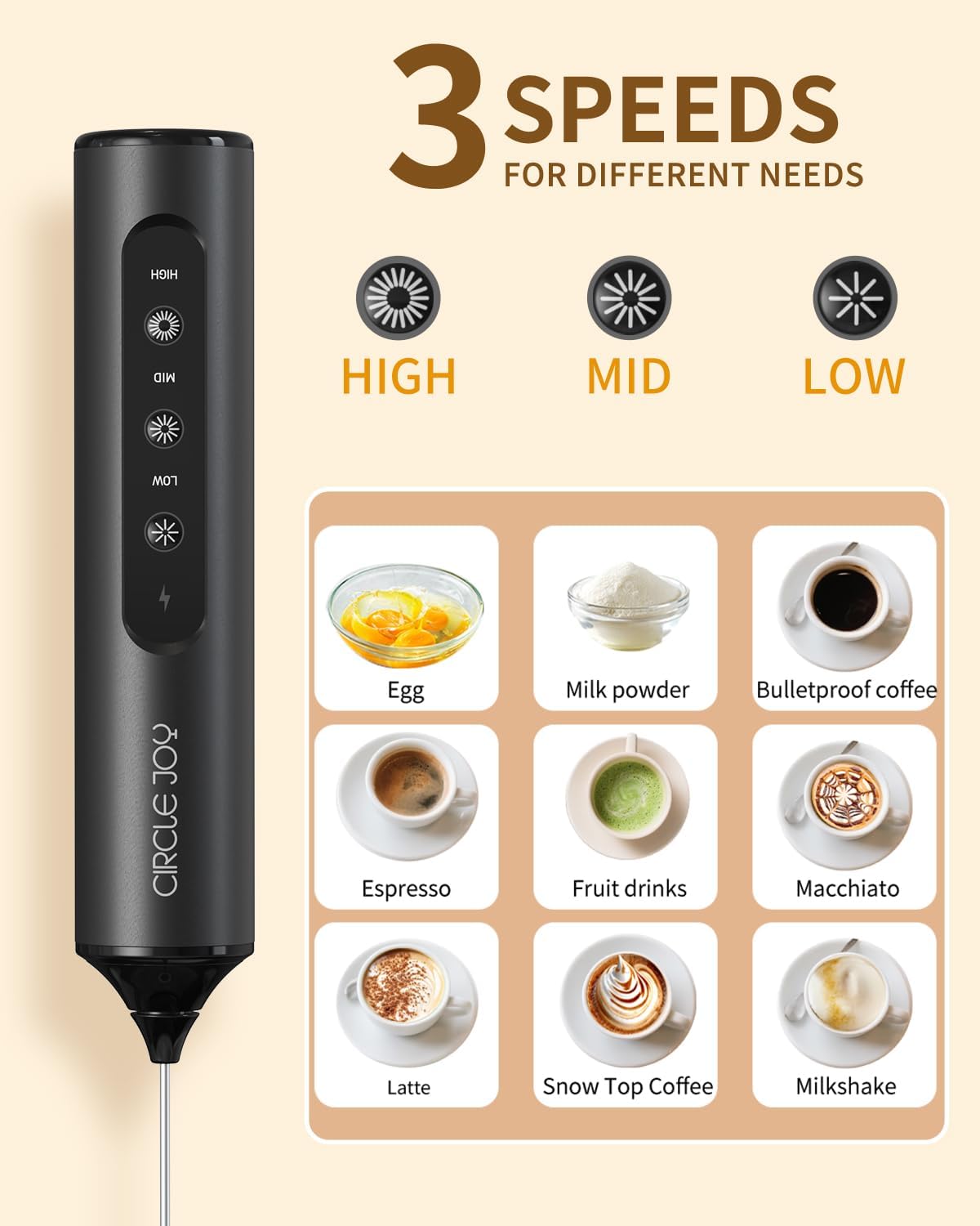 Thumbnail 1 de CIRCLE JOY Rechargeable Handheld Milk Frother Wand with Stand