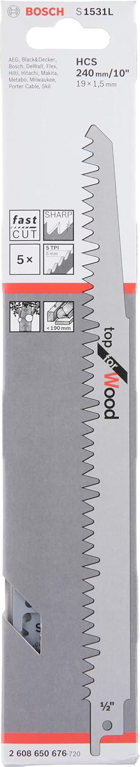 Thumbnail 1 de Bosch Professional S 1531 L Säbelsägeblatt (5er-Set, S-Schaft) für Holzarbeiten