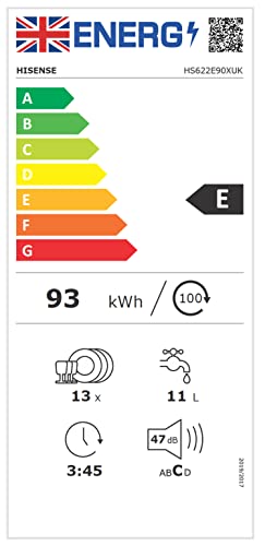 Thumbnail 13 de Hisense HS622E90XUK Freestanding Dishwasher: 85cm, 13 Place Settings, Eco Program, Dry+