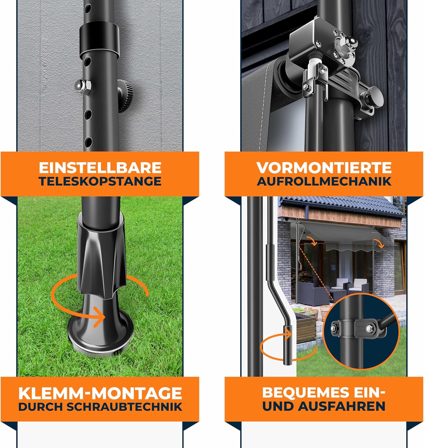 Thumbnail 2 de KESSER Klemmmarkise mit Handkurbel & LED-Lichterkette (Balkonmarkise, ohne Bohren) – 250 x 180 cm