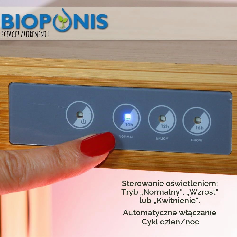 Detalle de Bioponis Bamboo 1 – hydroponiczny ogród do ziół, LED, bambus, 8 miejsc