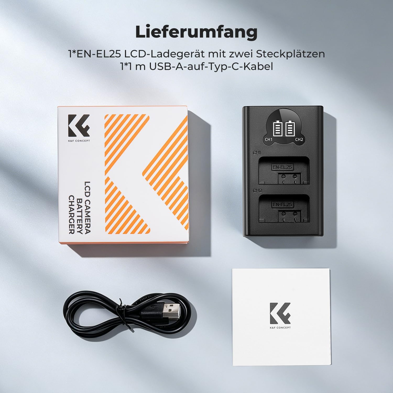 Thumbnail 6 de K&F CONCEPT EN-EL25 Dual Slot LED Ladegerät mit USB-C/ Micro-USB, kompatibel mit Nikon Z30, Z50, Z50 II und Zfc