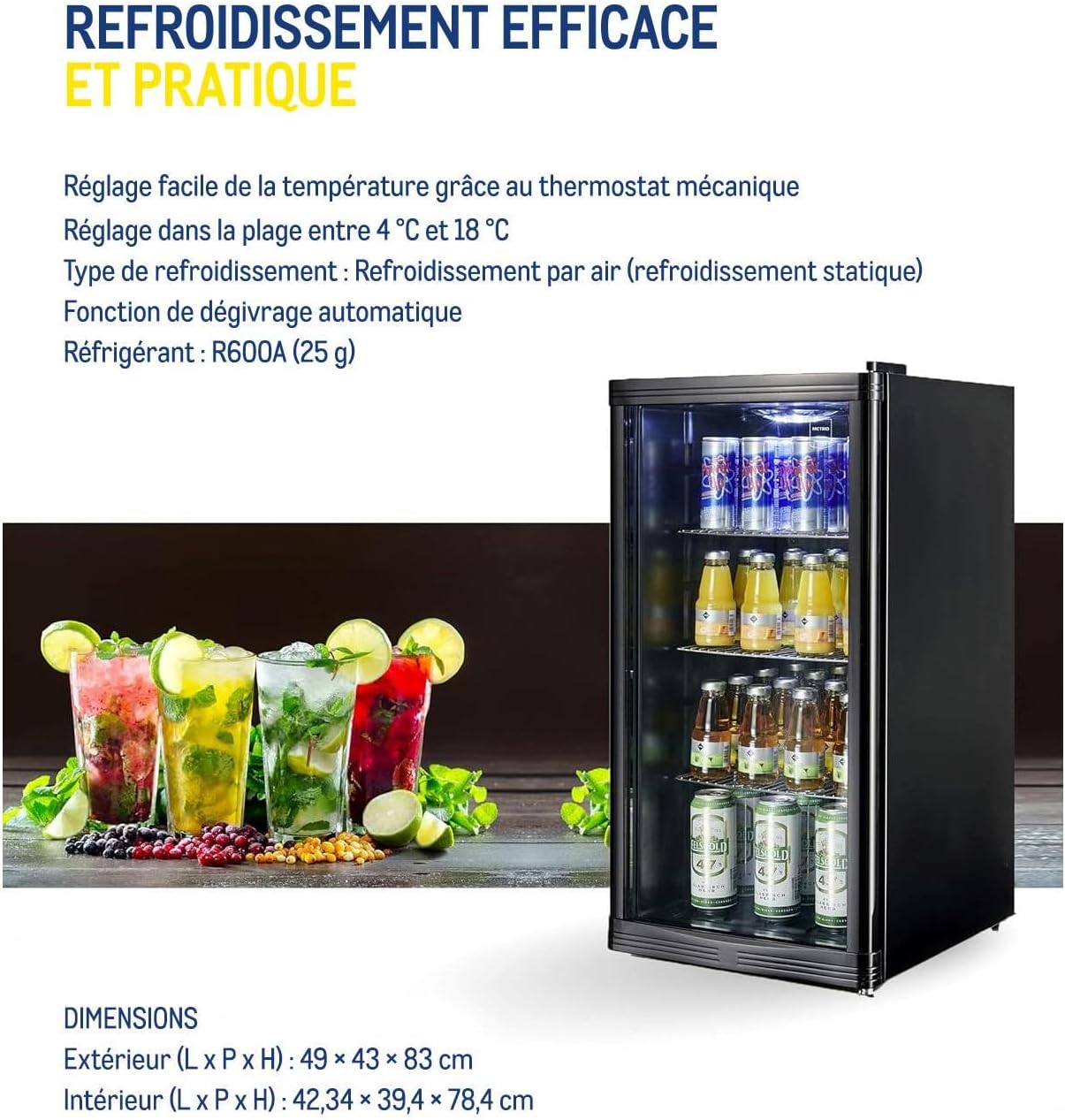 Detalle de METRO Professional Réfrigérateur à boissons GPC1088 – 88 L, noir, 43 x 49 x 83 cm