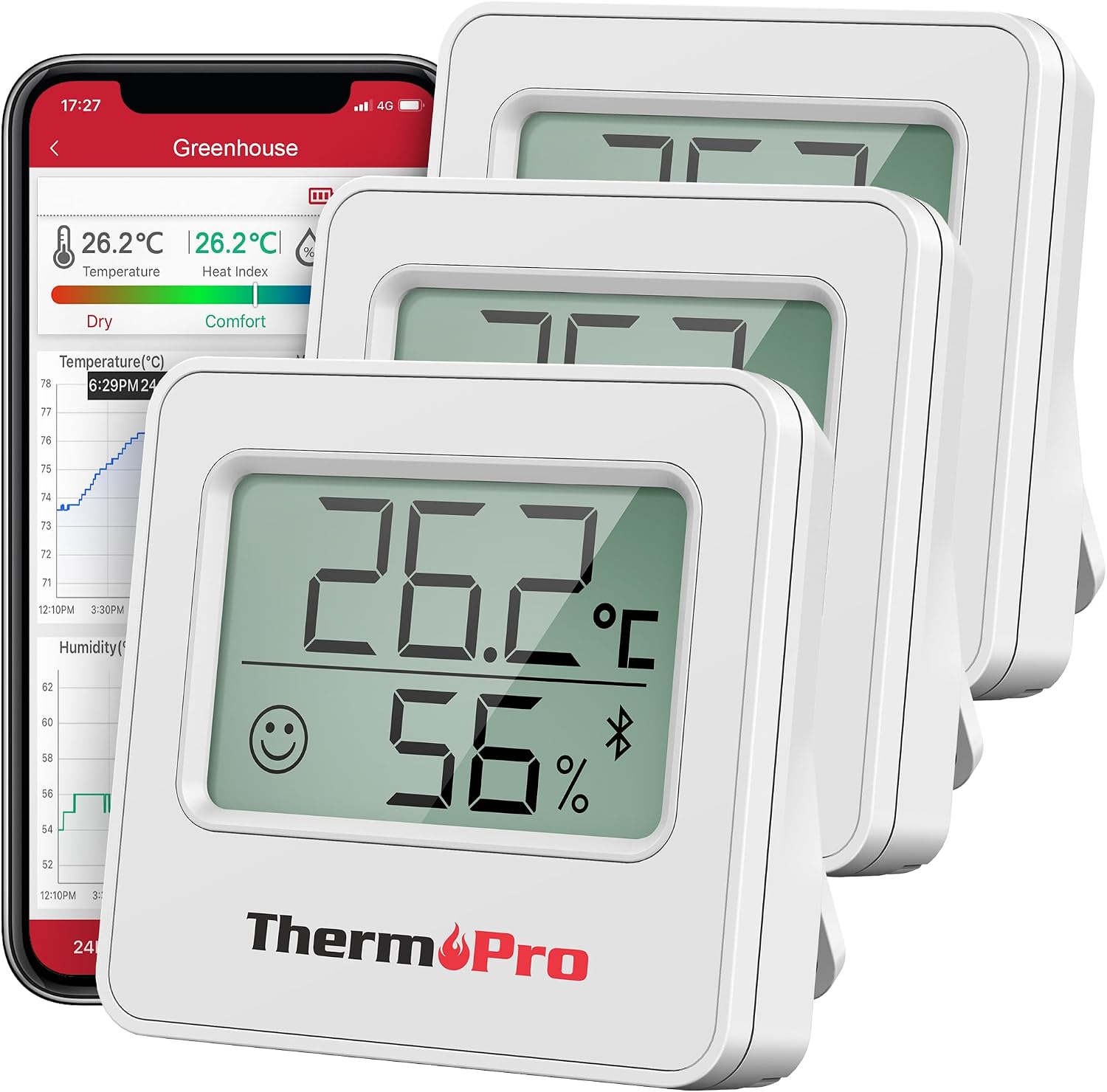 Detalle de ThermoPro TP357-3 Bluetooth Hygrometer 80 m 🌡
