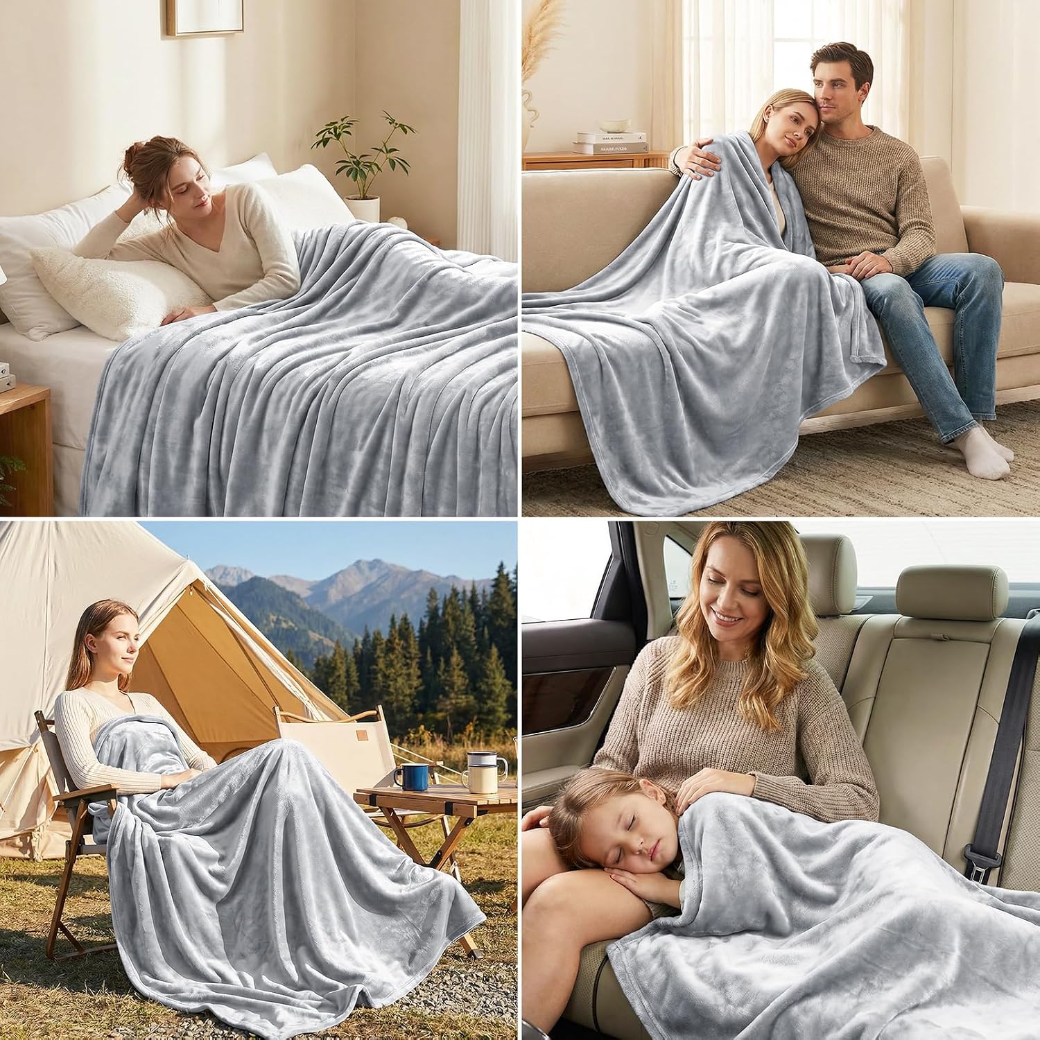 Detalle de CozyLux Kuscheldecke Flauschig 2er Set (150x200 cm) in Hellgrau – warme, leichte Wohlfühldecken aus Flanell