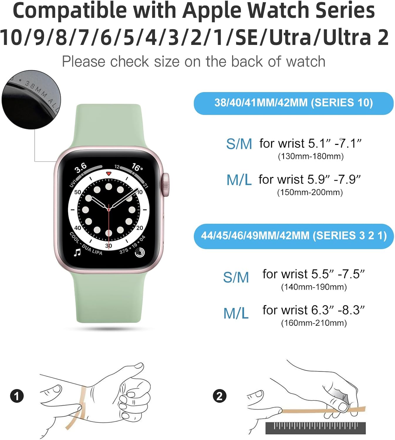 Thumbnail 4 de CeMiKa Silicone Sport Strap for Apple Watch (38–49mm): MintGreen, Versatile Fit for All Series