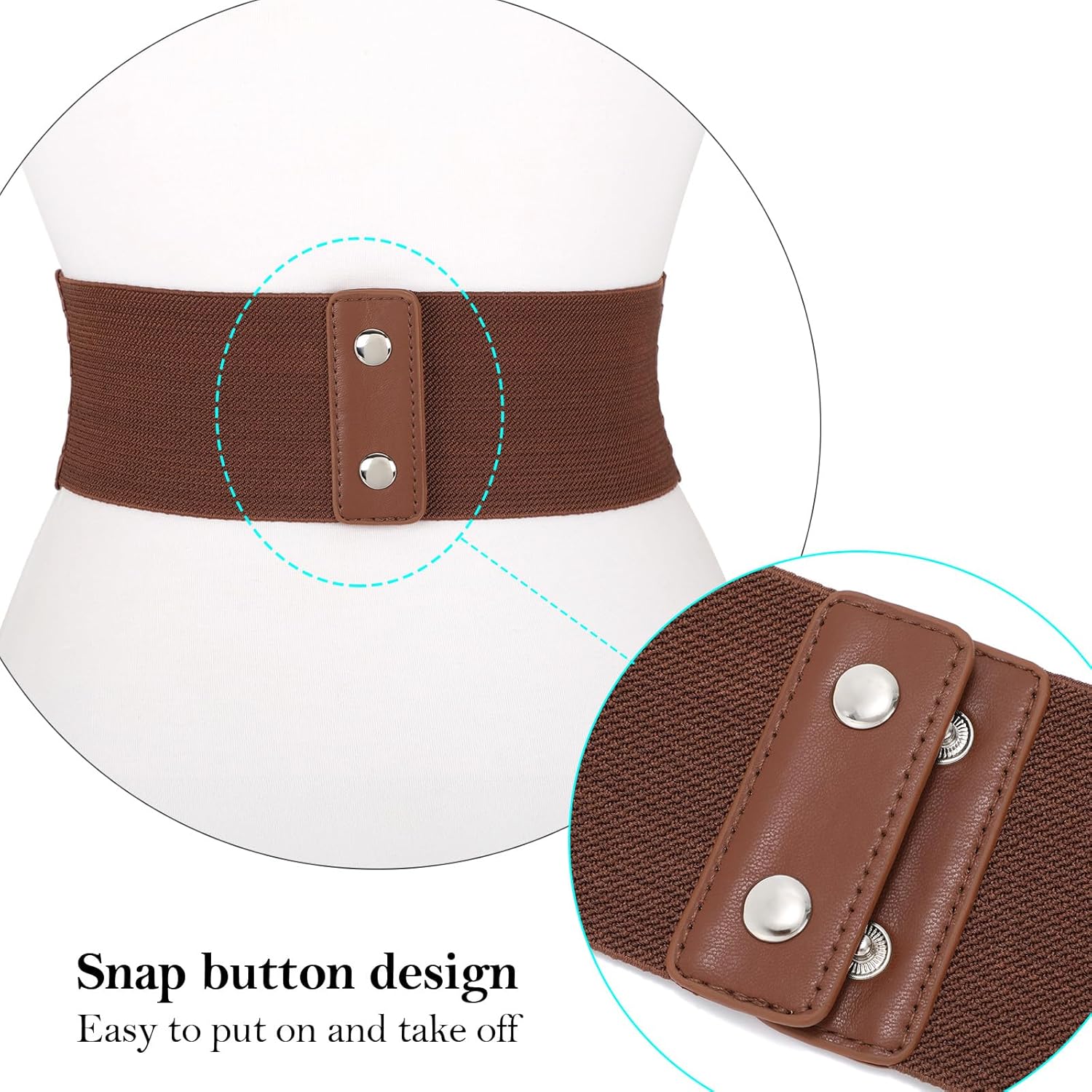 Thumbnail 2 de JASGOOD Gold Wide Waist Belt for Women – Stretchy Braided Elastic Obi Belt
