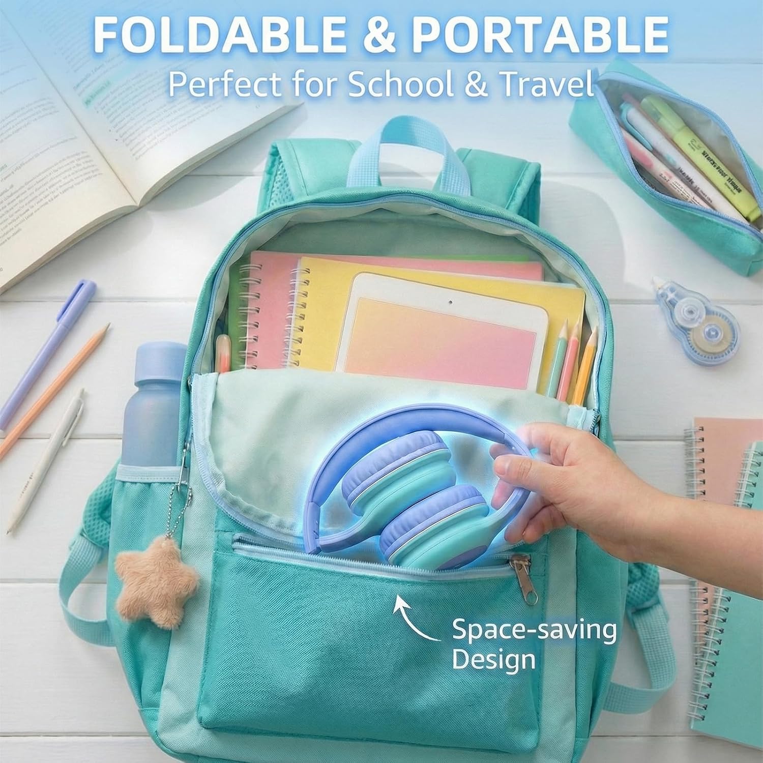 Thumbnail 6 de ADOOPE Wired Kids Headphones (USB-C Plug) with 85dB Safe Volume Limit — Sky Blue & Mint Green (No Microphone)